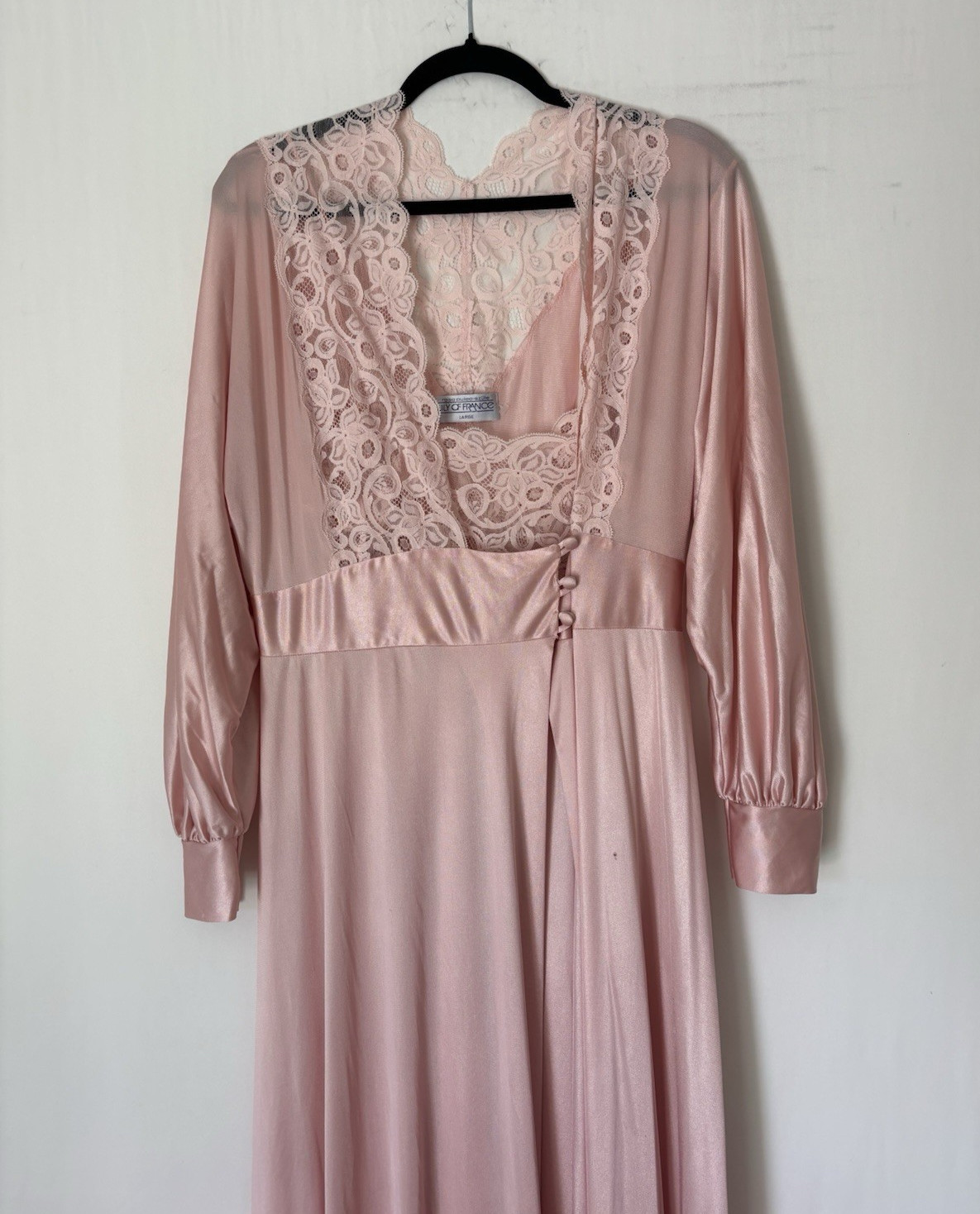 Vtg Lily Of France Robe and Long Slip Large Pink Blush Satin Lace