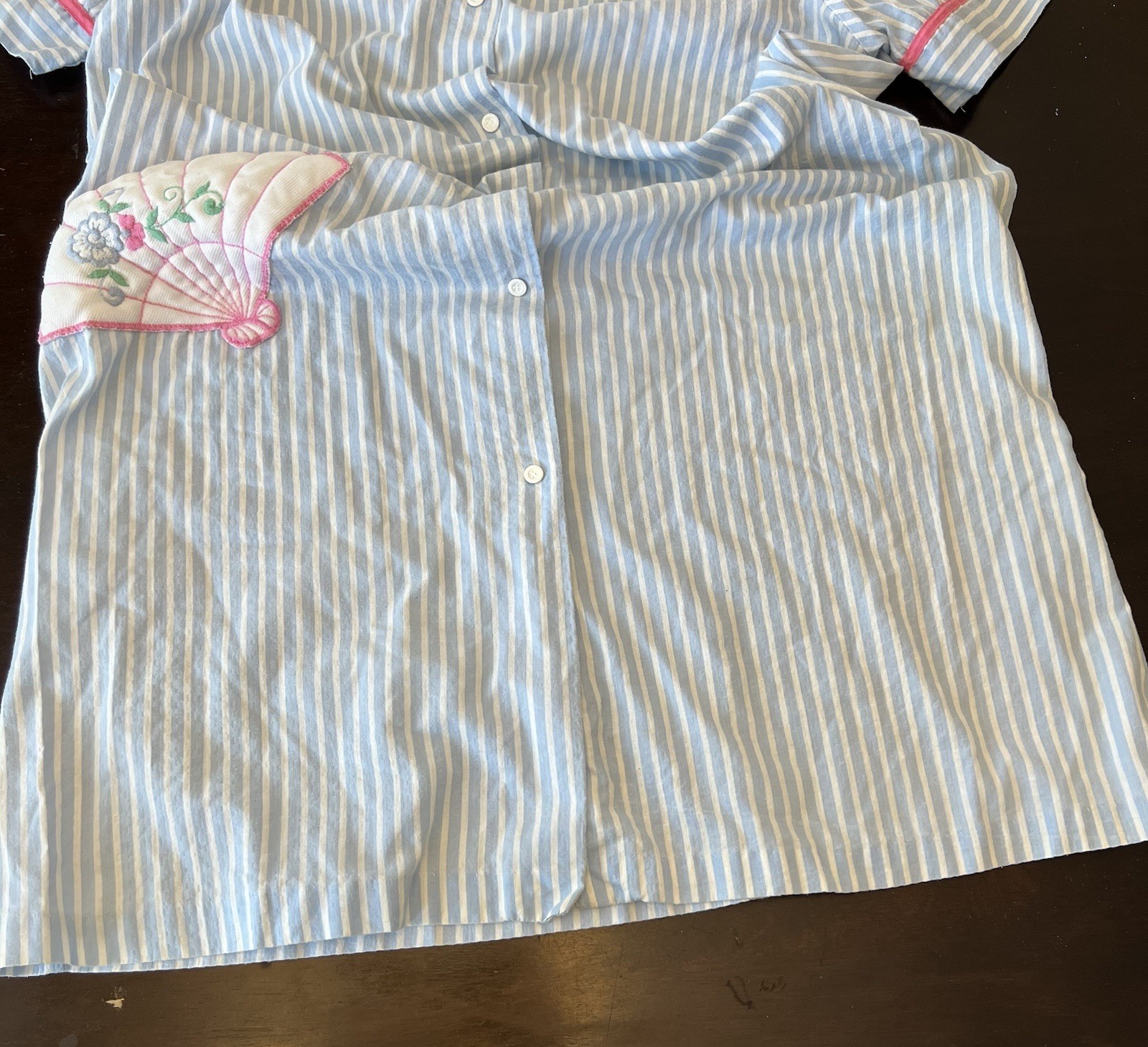 Cotillion Vtg Nightgown Blue Striped Floral Seashell Pocket Sz L NO SIZE TAG