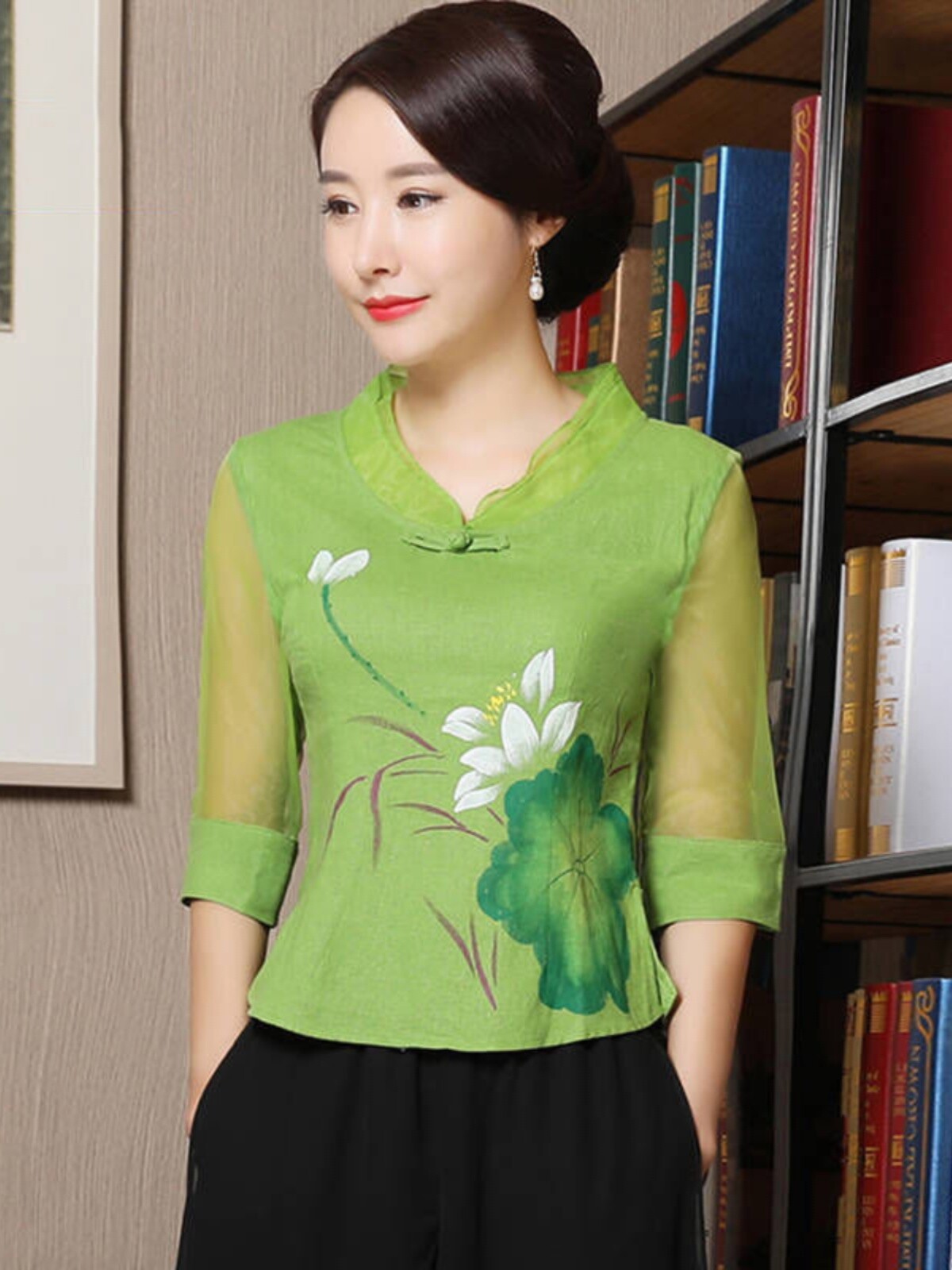 Chinese Blouse Flower Print Cotton Linen Oriental Hanfu Shirt Oriental Tang Suit