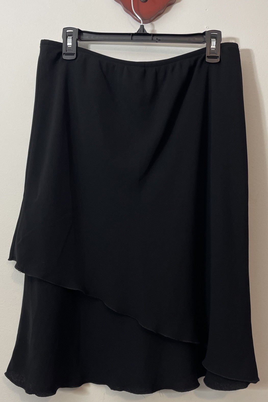 Vintage SL Fashions Womens Size 16 Ruffled Black Blouse & Midi Skirt Outfit A552
