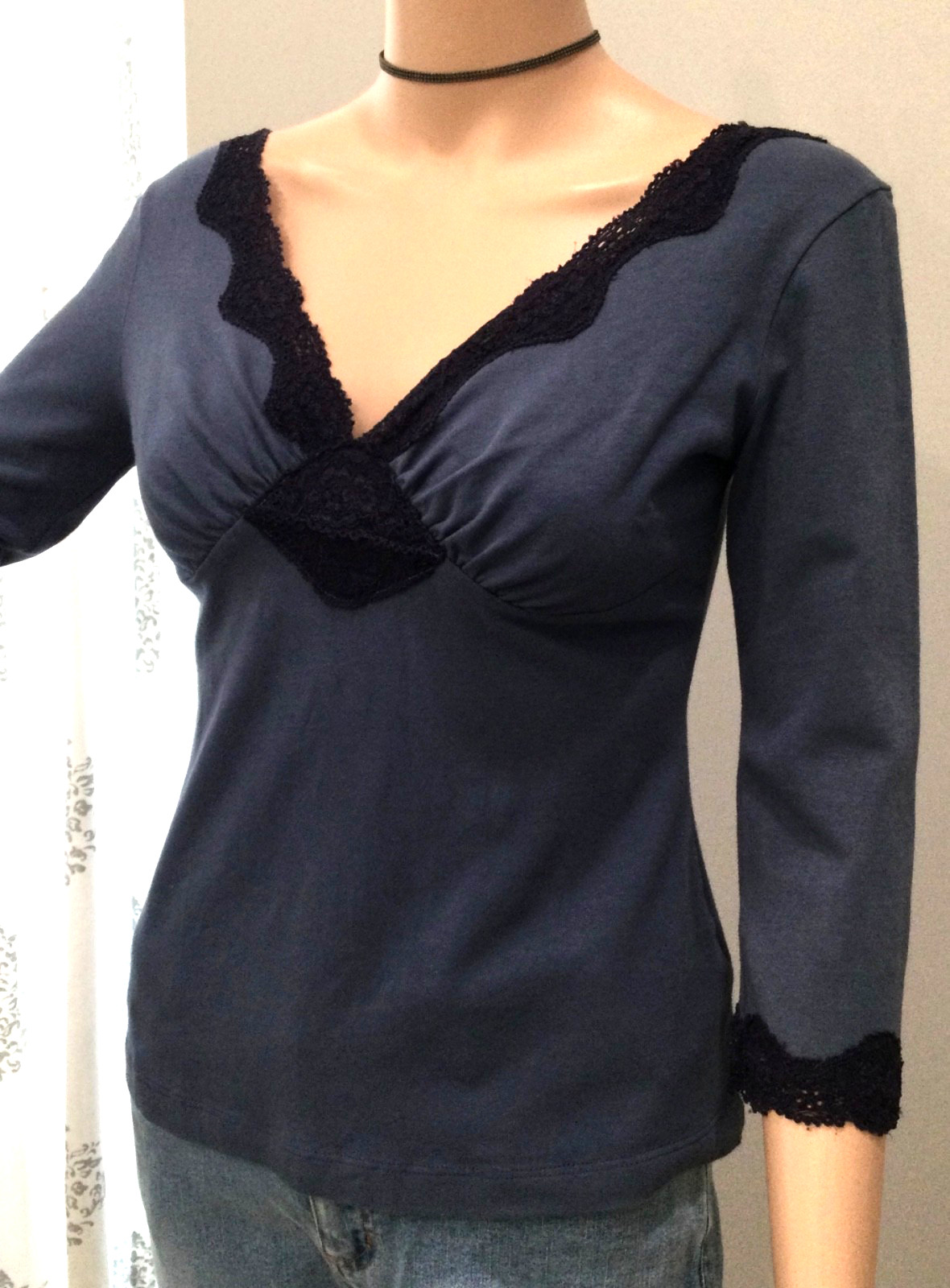 NWT Anthropologie Ann Ferriday Dusty Blue Lace Trim Romantic Top M Bella Swan