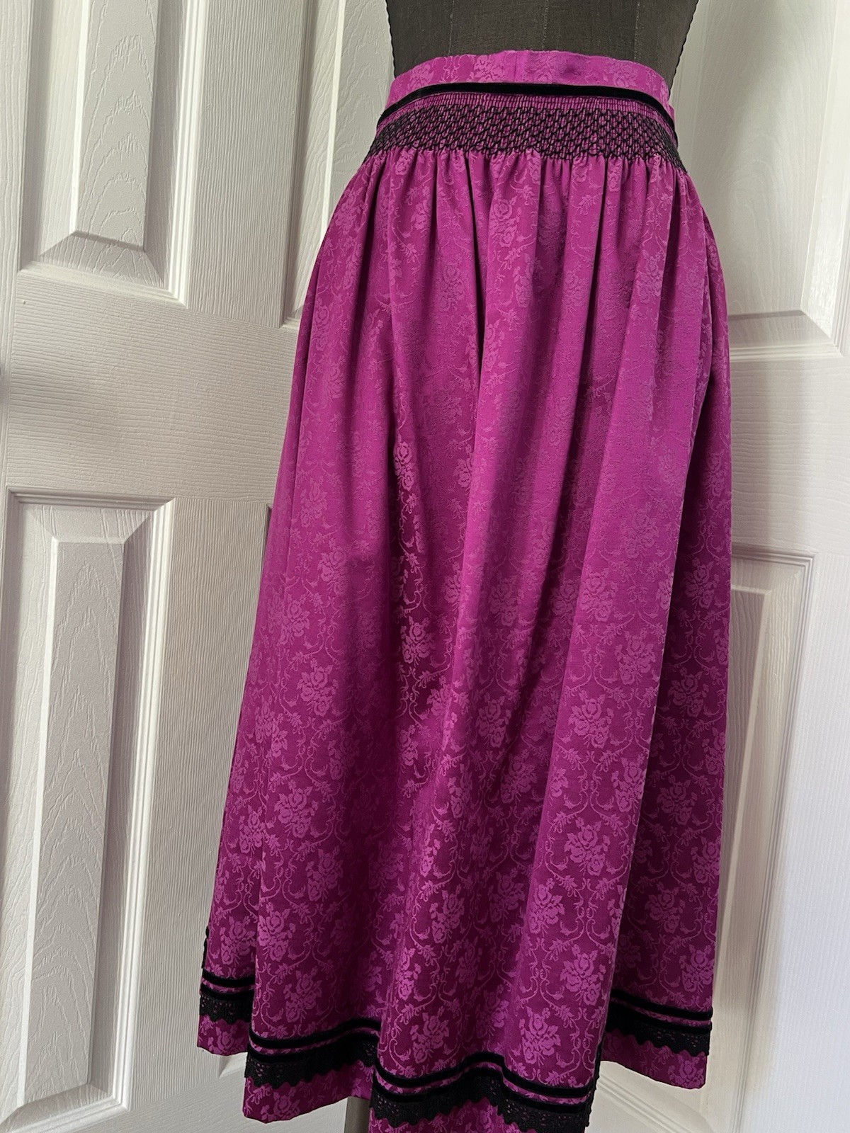 2 Skirts x Dirndl~1 Purple Damask w Lace~1 Embroidery Roses Dots Eyelets~S or M