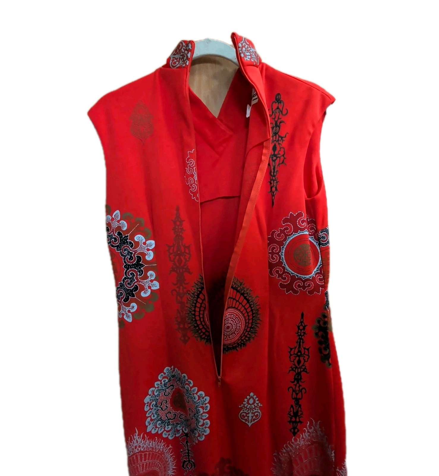 Vintage Alfred Shaheen Asian Inspired Hawaiian Aloha Maxi Dress Red Sz S M