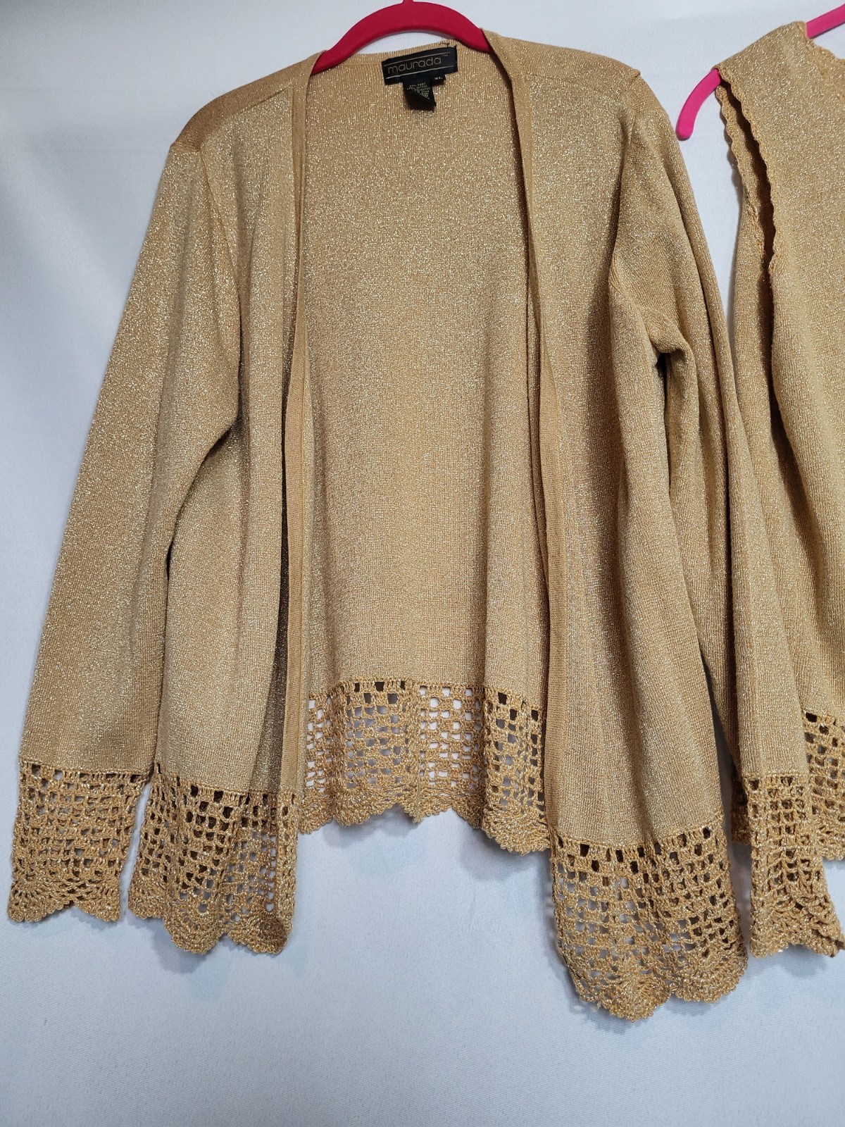 Vintage Maurada Gold Crochet Knit Women’s XL Top Cardigan Set 70s