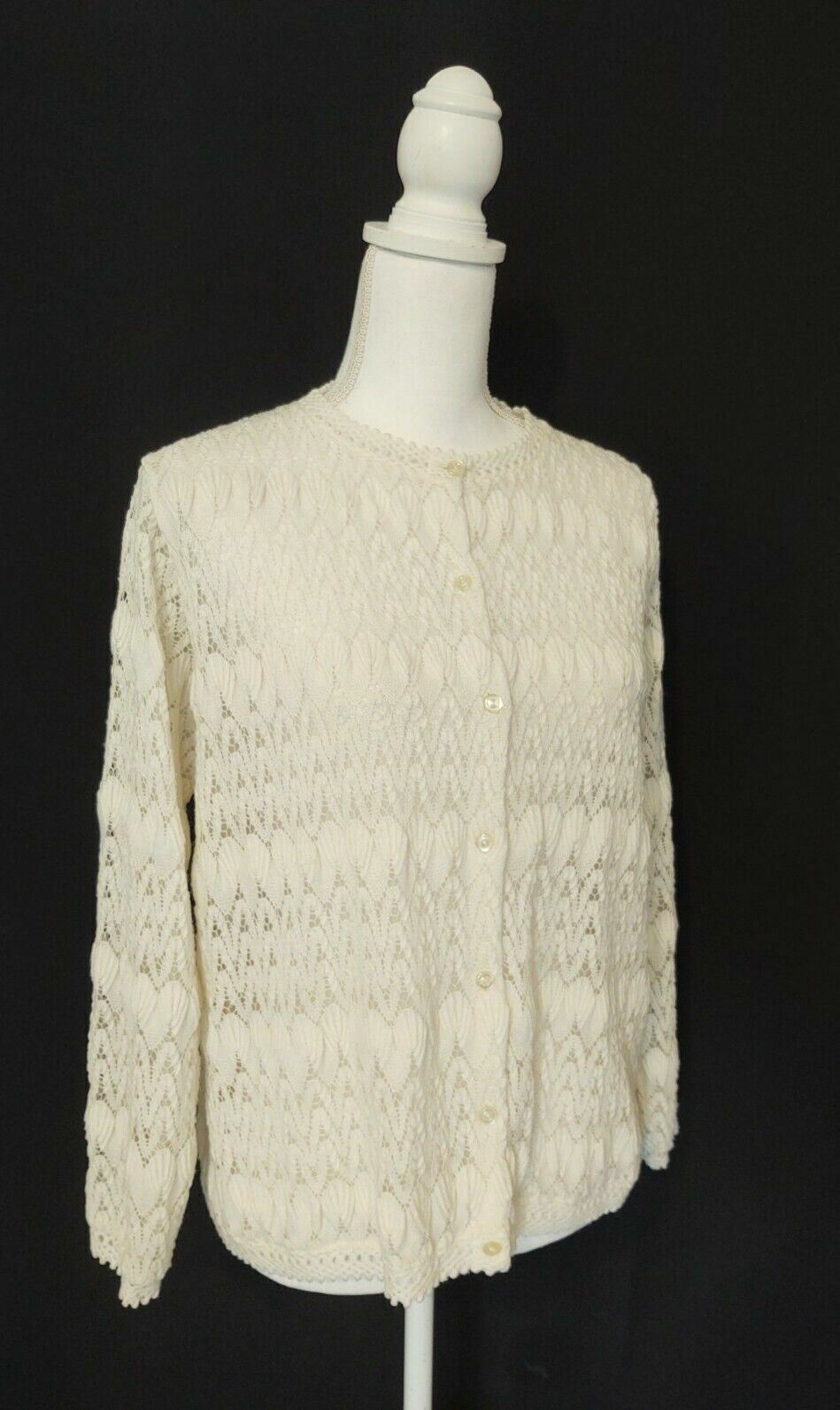 60’s Sweater English Village Rockabilly Sweet Open Eyelet Knit White Women’s L
