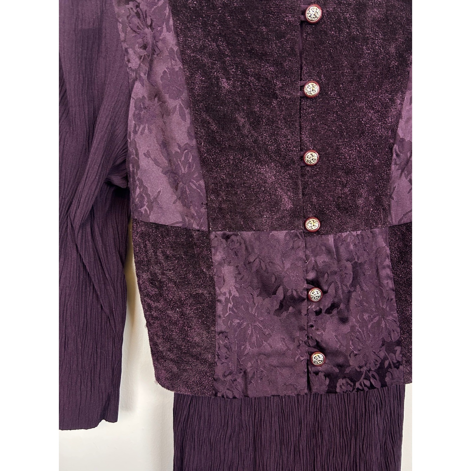 Miss Dorby Vintage 90s Purple Maxi Dress Floral Brocade Patchwork Size 12 Church