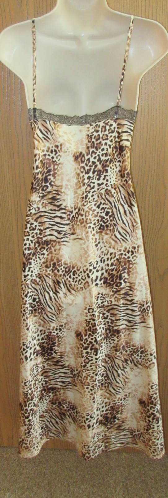 INC International Concept poly SATIN long chemise Lace V neck night gown size M