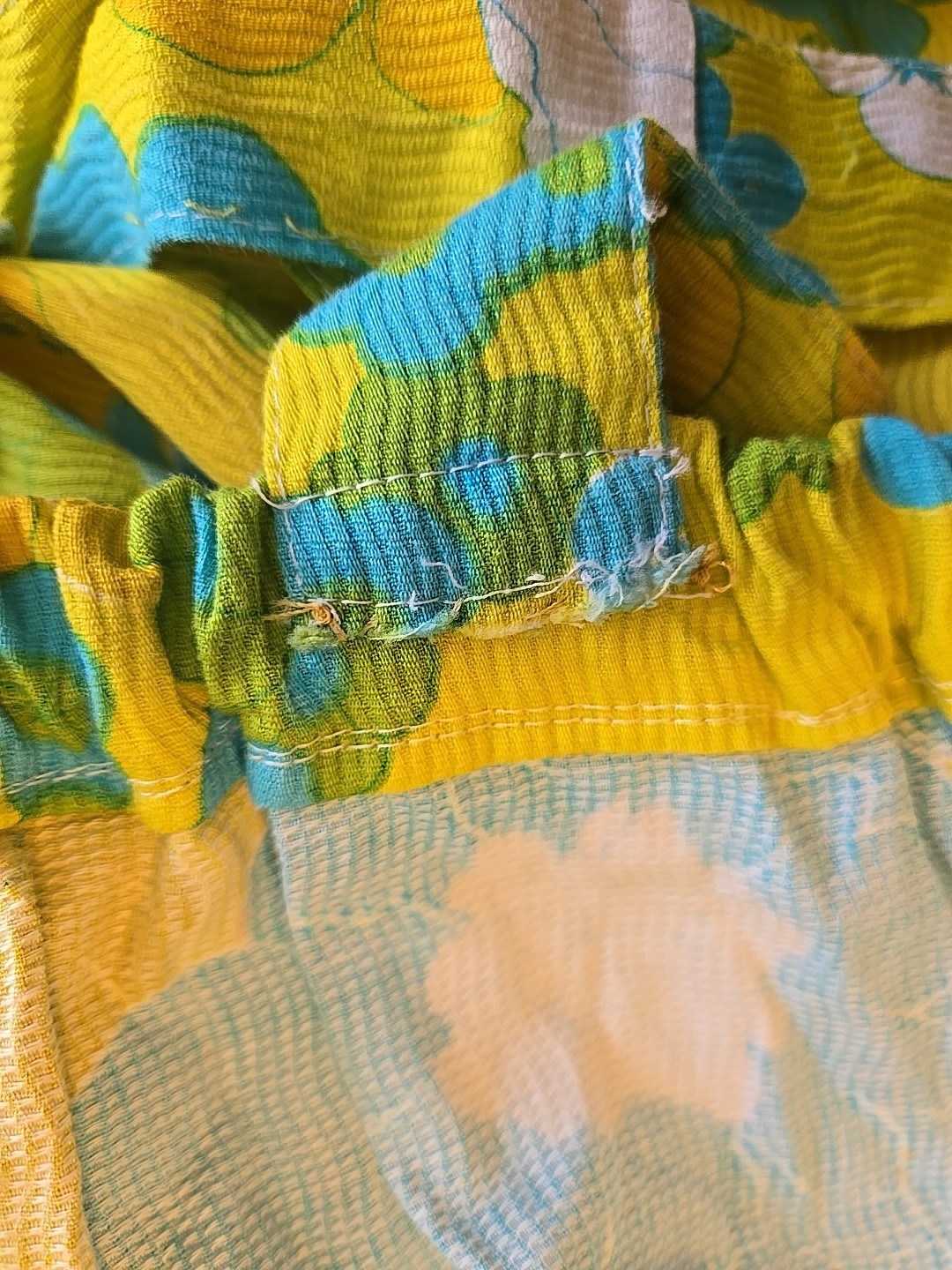 Vintage MOD 60s 70s YELLOW BLUE CREAM floral midi sundress size S/M/L Handmade