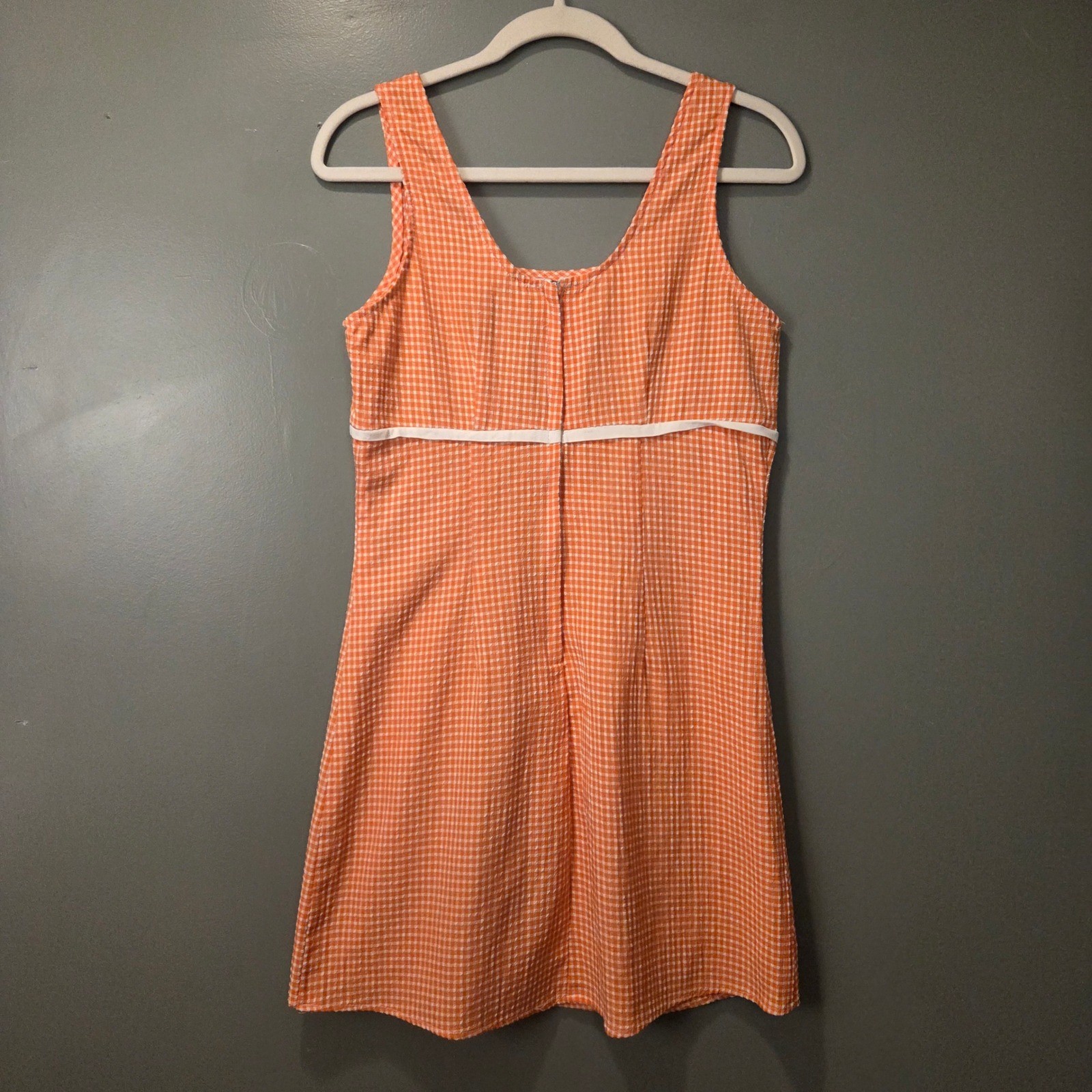 Vintage IZ California Gingham Sleeveless Mini Dress Juniors Size 9 Orange White