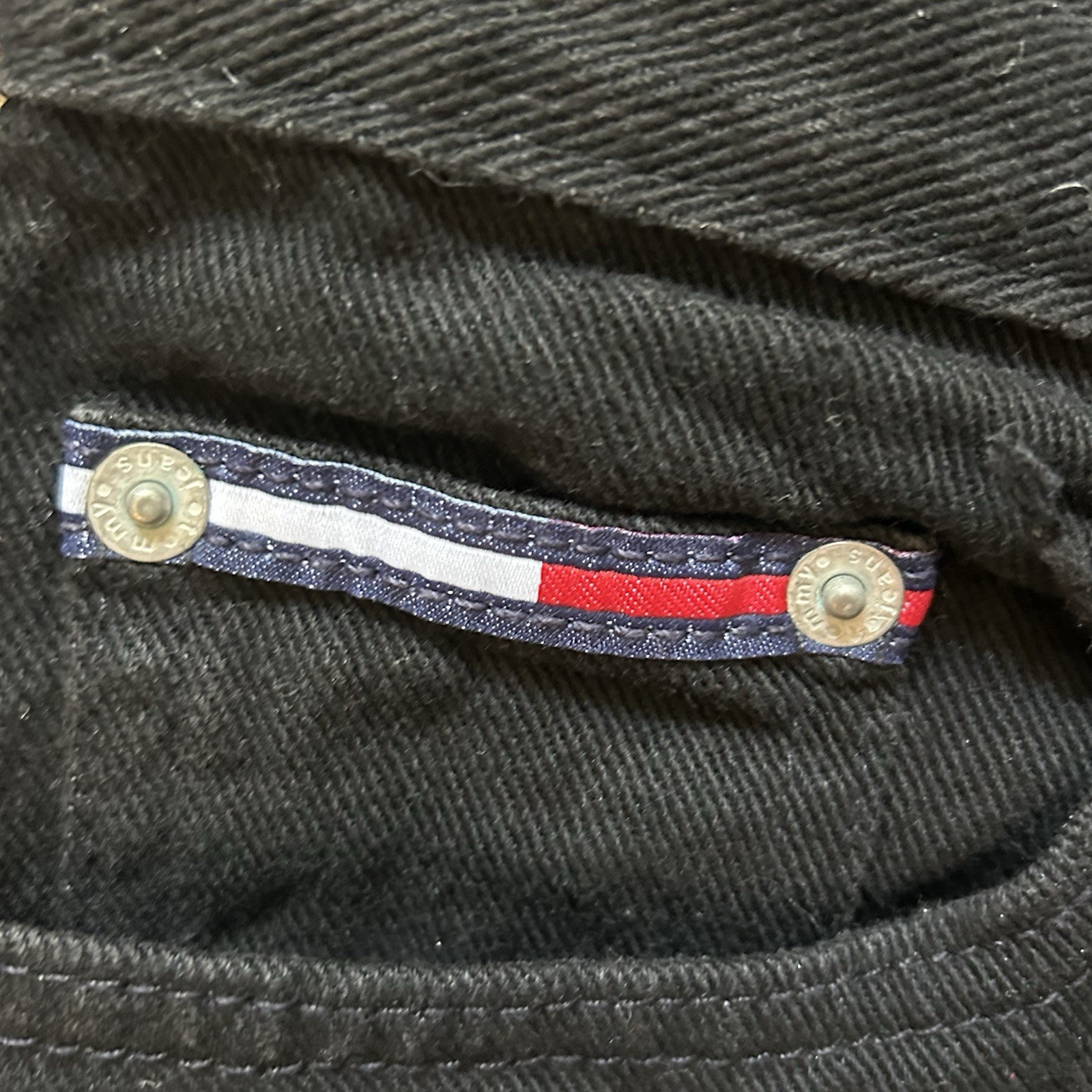 Vintage 90s Tommy Hilfiger Black Denim Straight Leg Flag Logo Mom Jeans Size 9