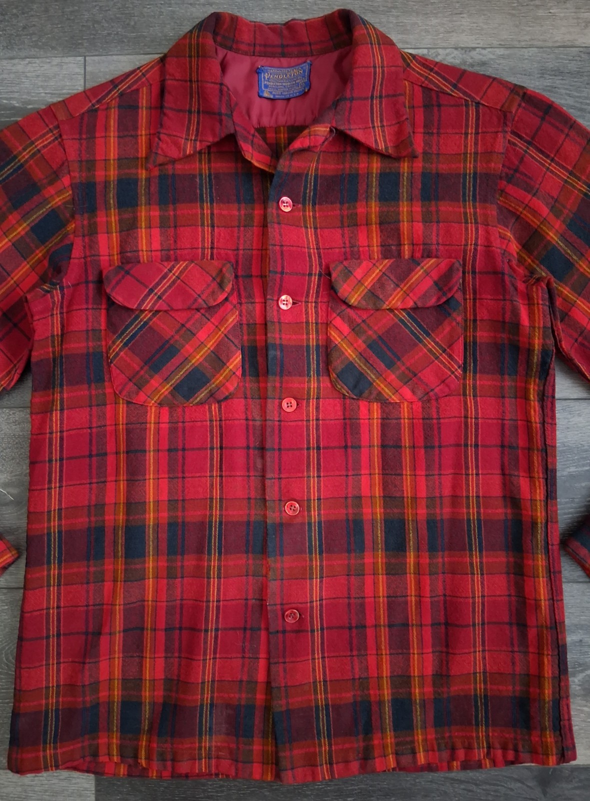 Vintage Pendleton Wool Tartan Plaid Flannel Shirt Red Blue Womans Size XL
