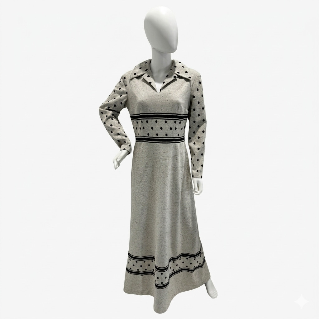 Vintage Alfred Werber Maxi Dress Womens Beige Brown Long Sleeve See Measurements