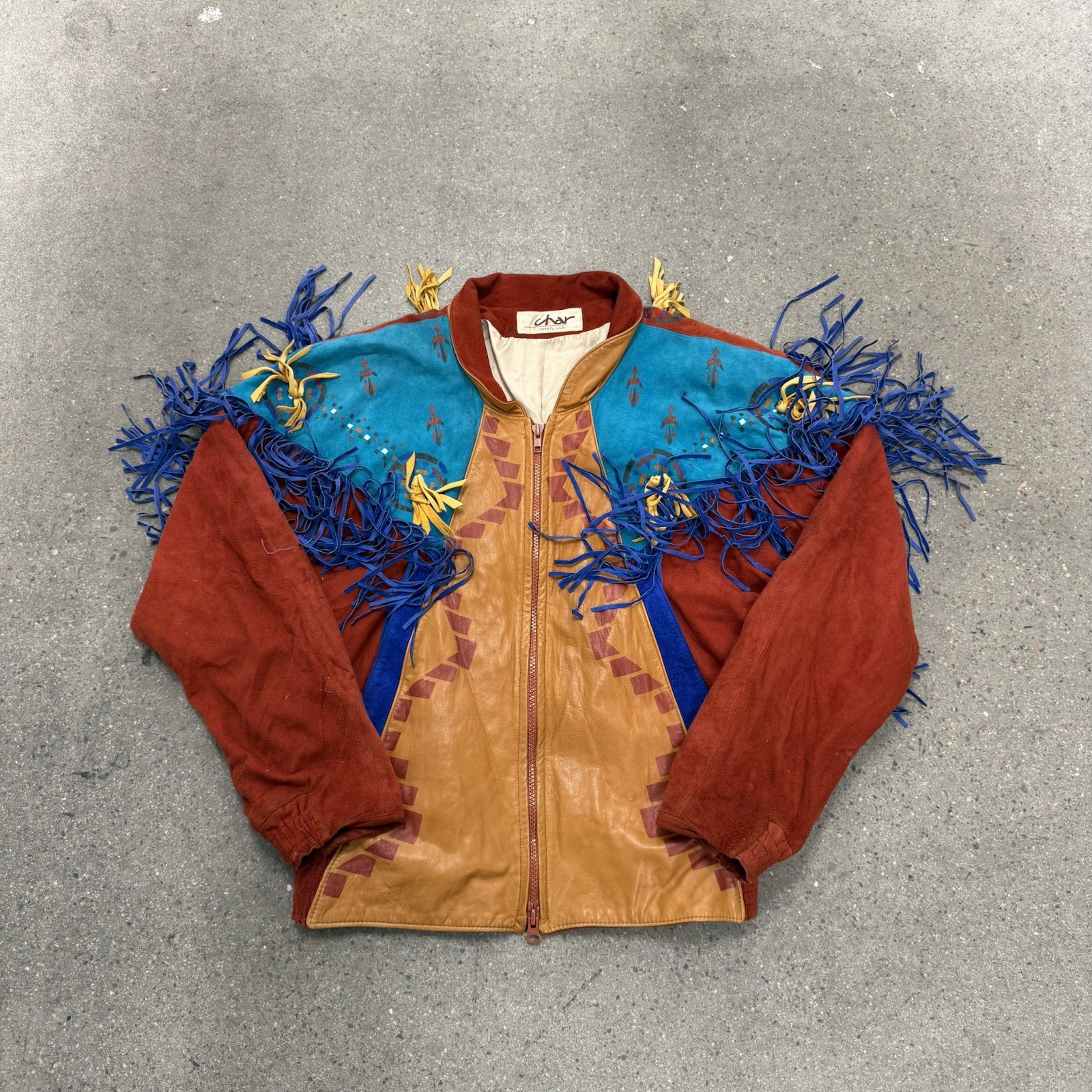 Vintage Suede Leather Southwestern Fringe Char Santa Fe Bomber