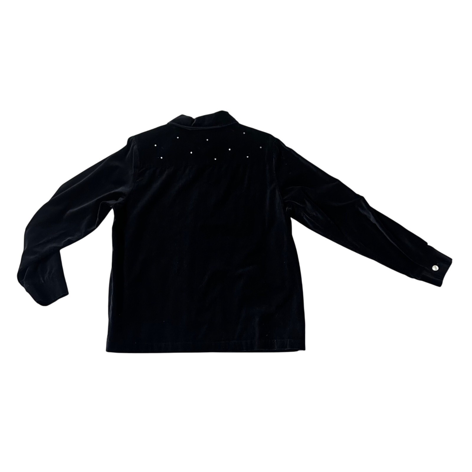 Vintage Quacker Factory Black Velvet Shirt Rhinestones Size Medium 1990s Zip Up