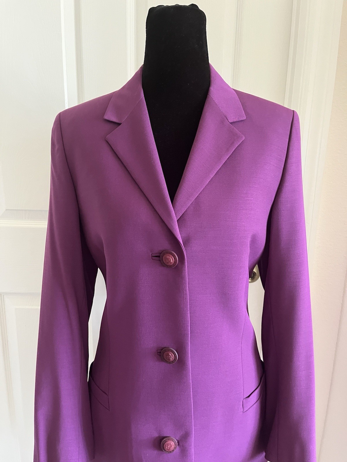 Vintage GIANNI VERSACE Couture Purple Wool Jacket With Medusa Buttons, Size 40