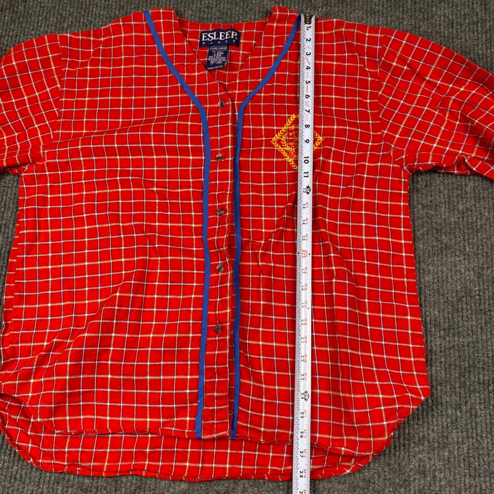 Vintage Esleep Boxer Red Plaid Pajama Top XL 1996 Her Majesty Crest Cotton