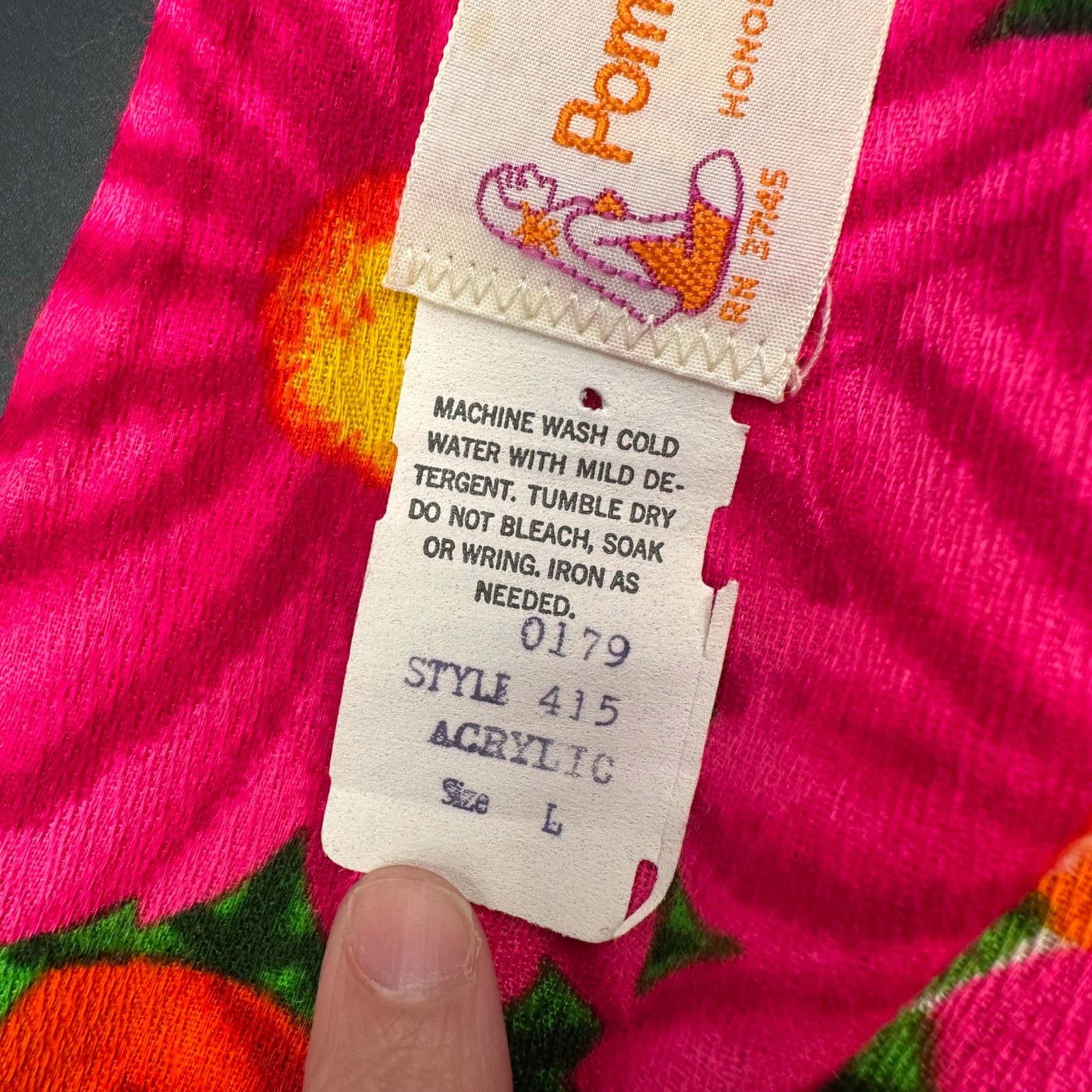 Vintage Hawaiian Floral Dress Large Pink Orange Tropical Paradise Pomaré Tahiti