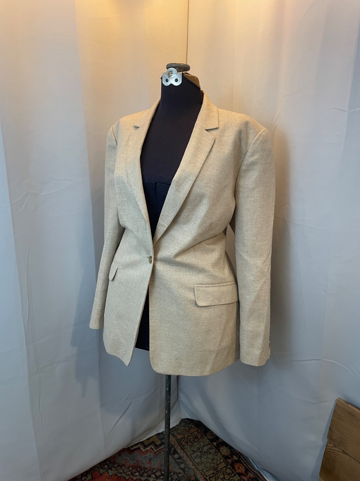 Vintage Silk Linen Summer Blazer Natural ecru 1990s Lands End Minimalist 18 XL