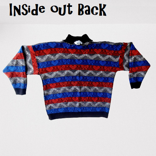 Vintage 1980s Chava! Hearts and Bows Zig Zag Striped Mock Turtleneck Sweater USA