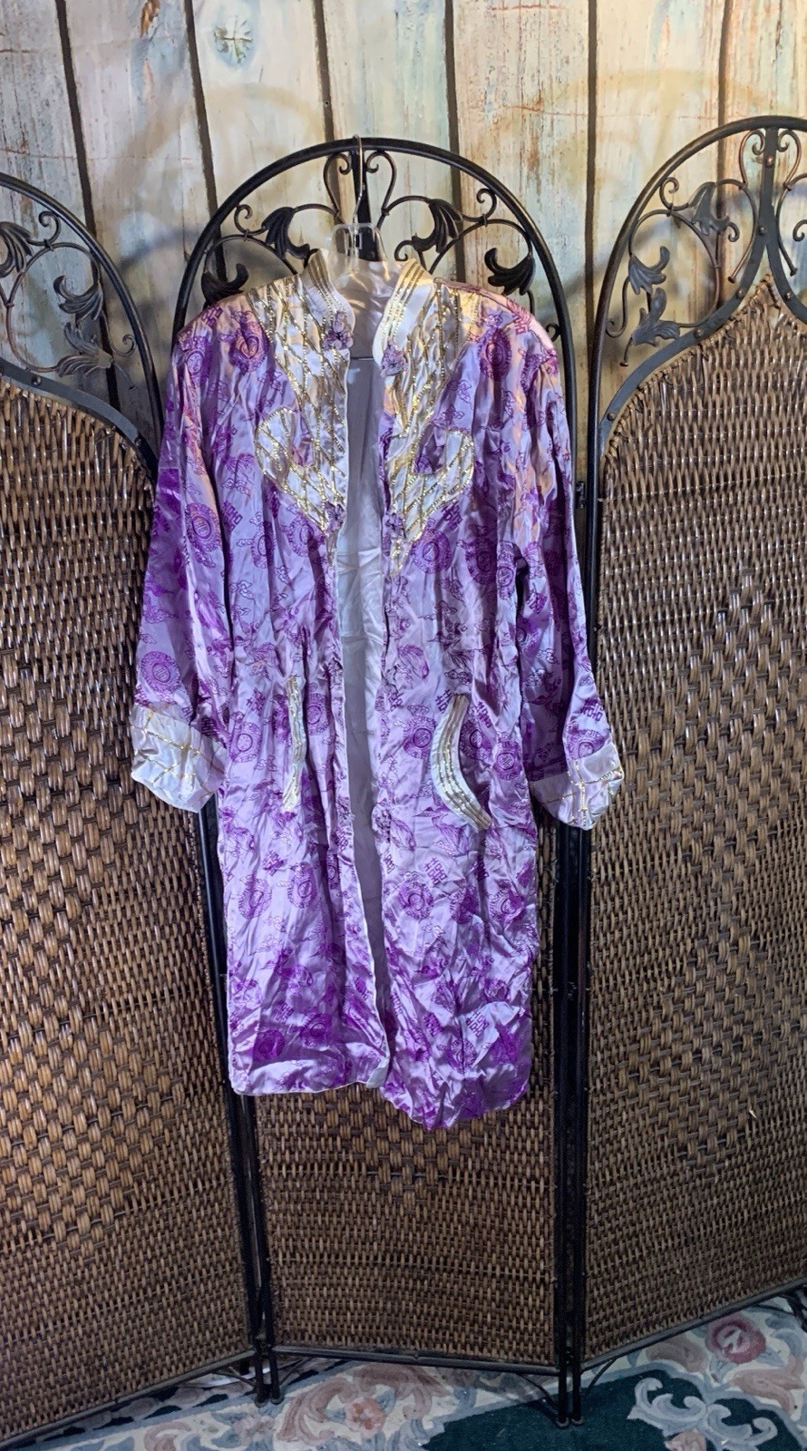 Vintage Purple and Cream Kimono with Gold Beading Size M