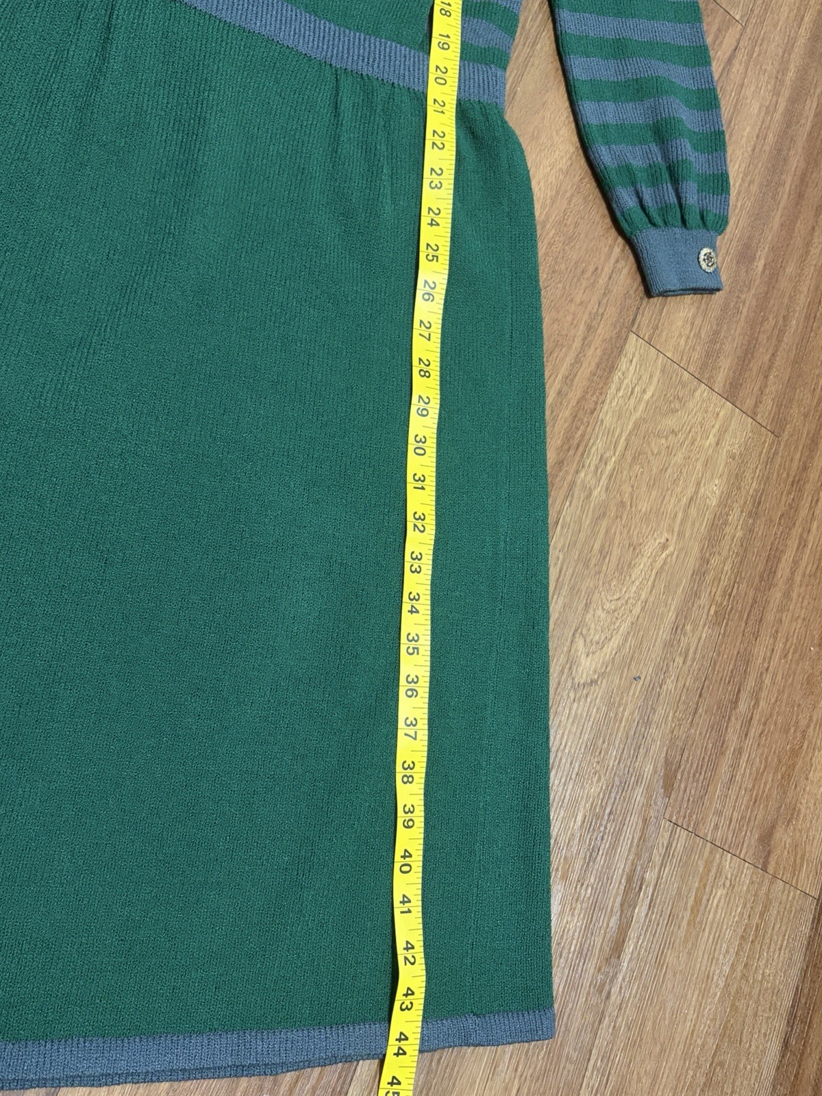 VTG Adolfo New York Green & Gray Wool Blend Knit Sweater Dress Sz XS GUC