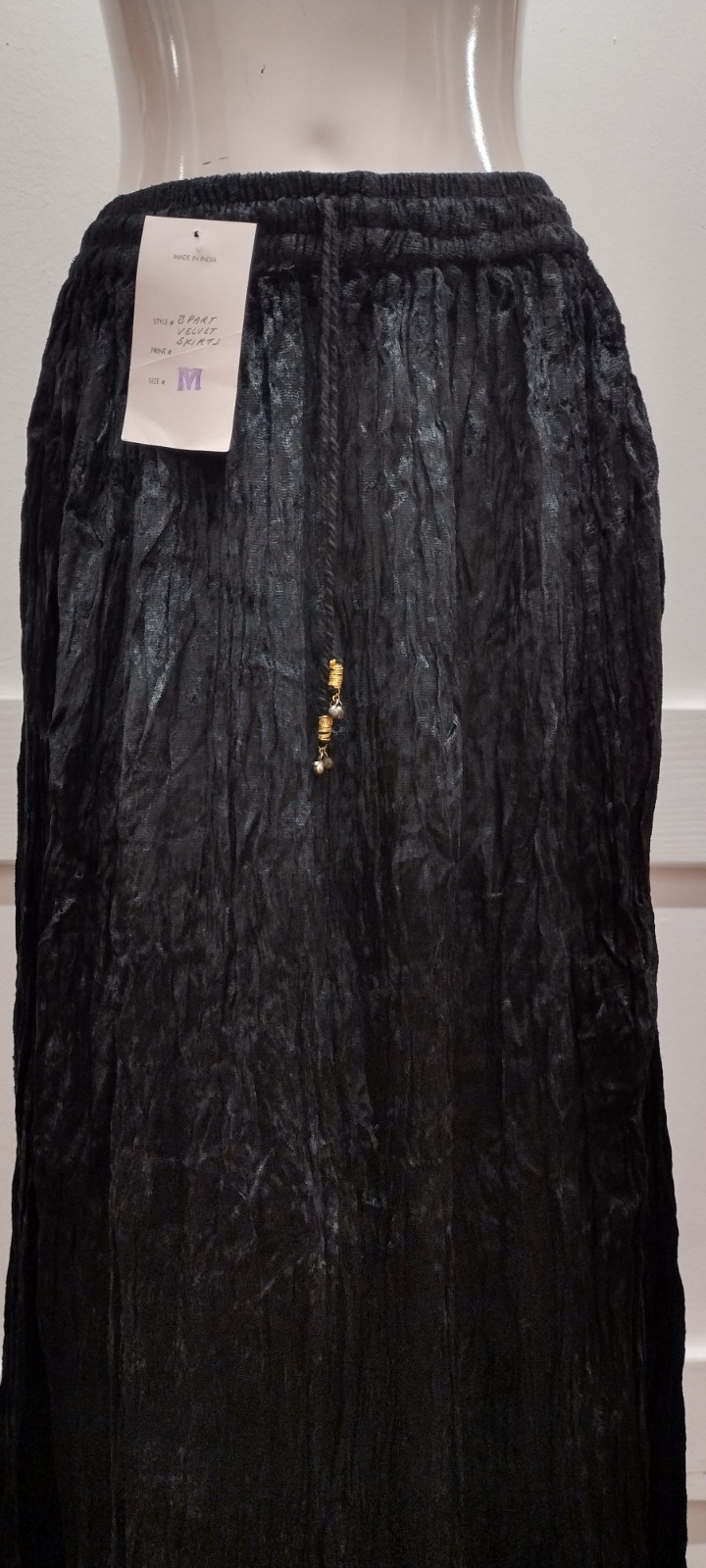 Vintage 90s 80s New Wave Goth Black Velvet Crush Skirt Witchy Broomstick M NEW