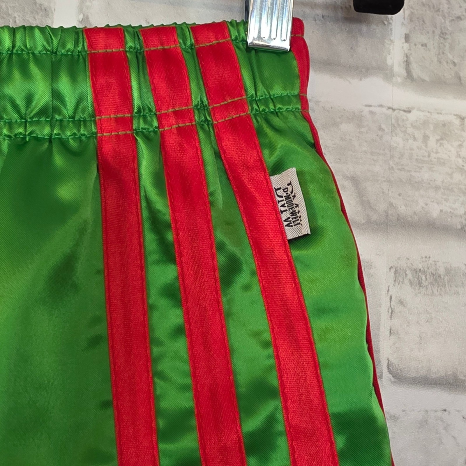 Vtg Glanz D Mode Welt Germany Satin Nylon Sprinter Shorts Green Red Striped S