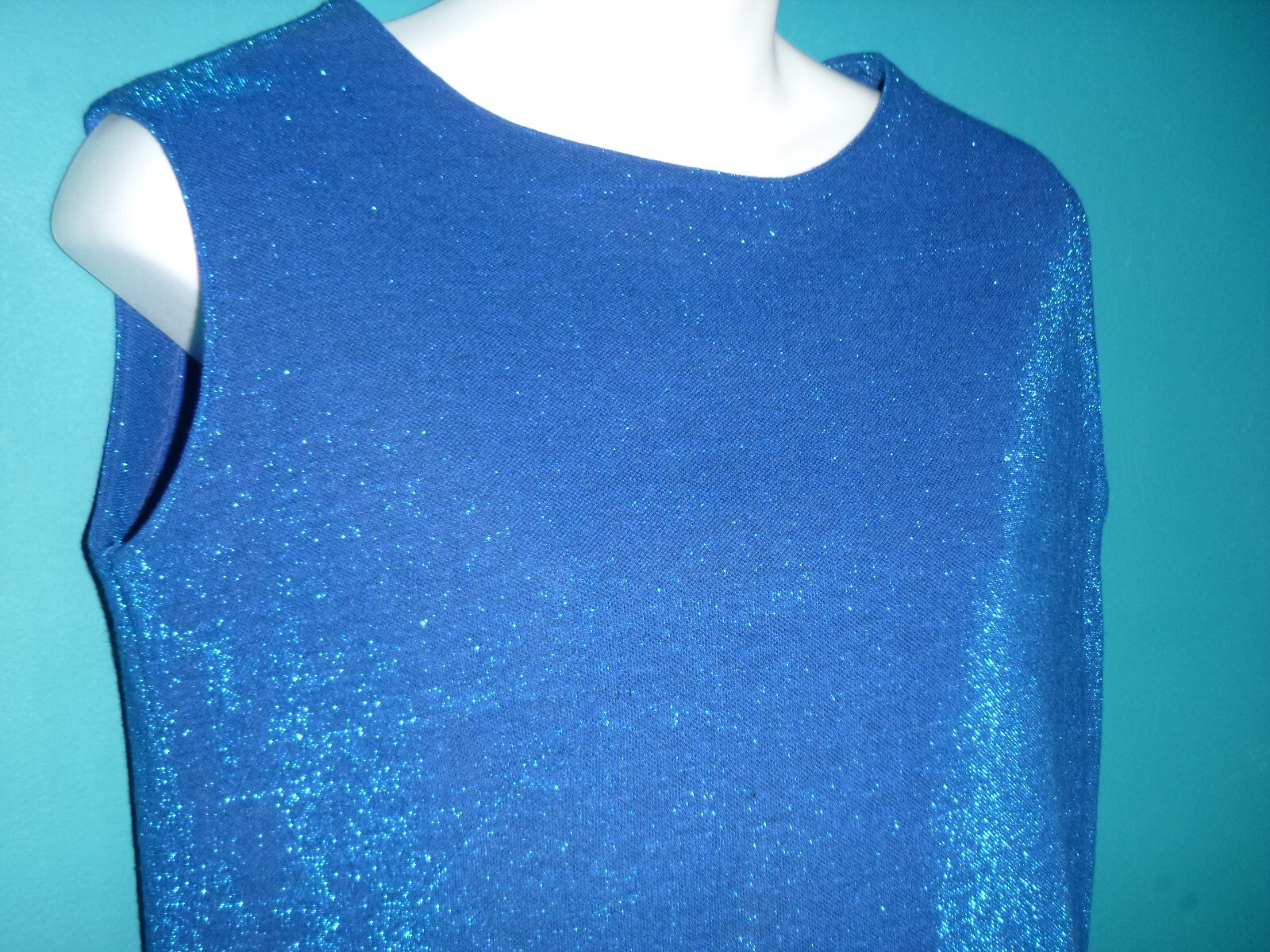 Vtg 60s Dutchmaid Top & Skirt Set Blue Aqua Metallic Sparkle Sz S/M