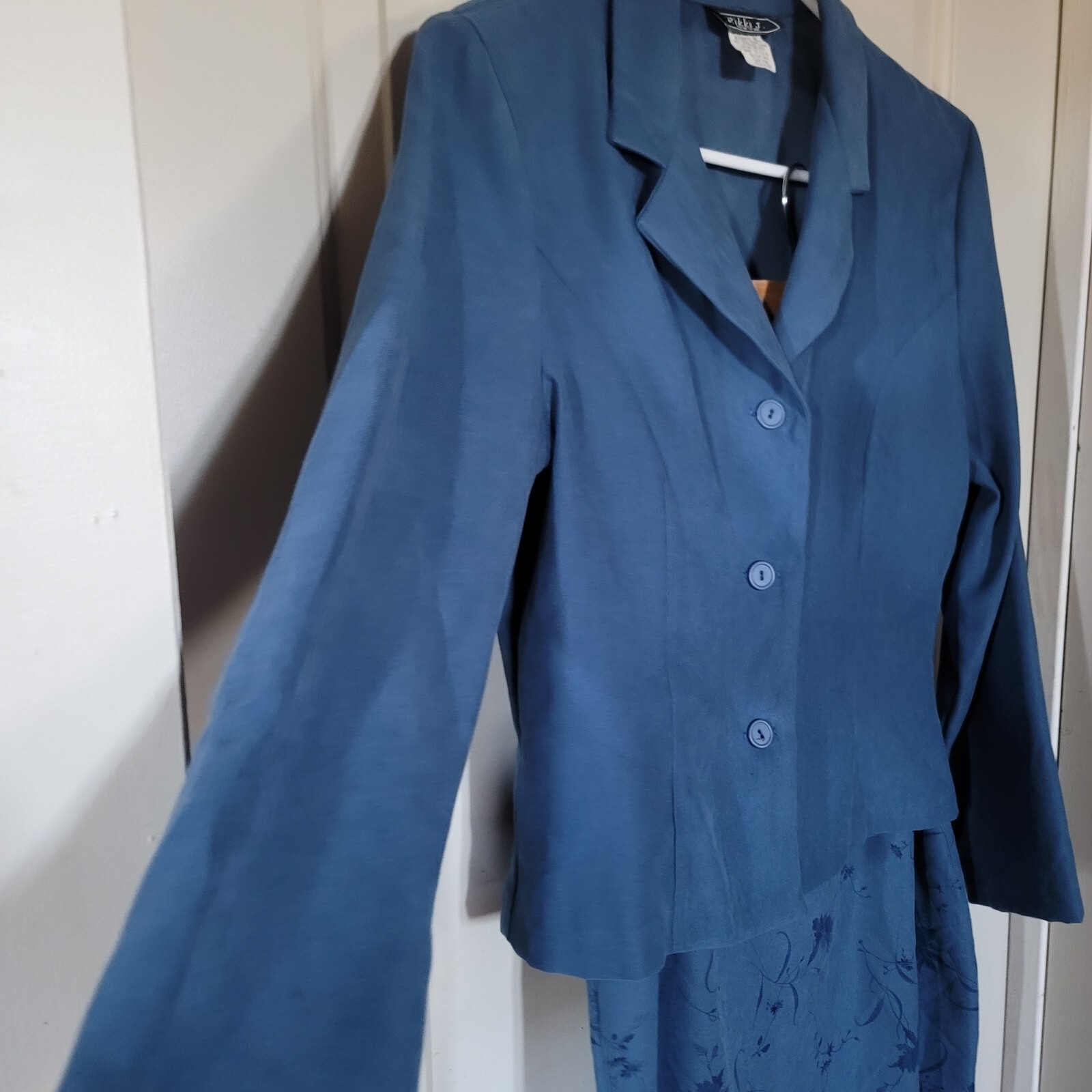 RIKKI J. NEW YORK Vintage Womens Skirt Suit blue On Blue Floral Office Classy