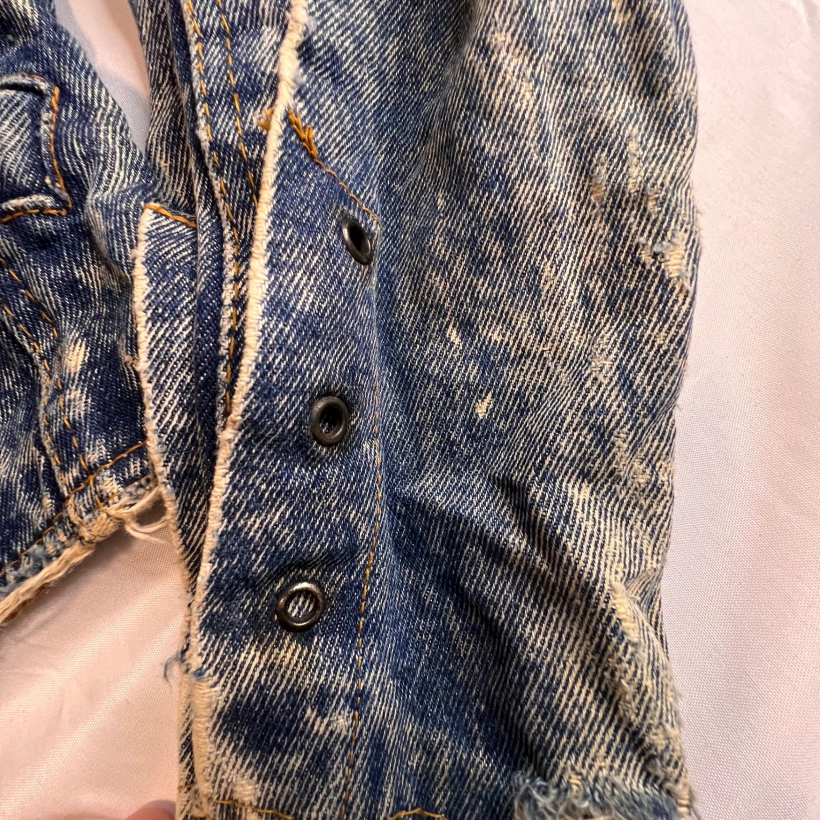 Learsi S Acid Wash Denim Jean Jacket Blue Fringe LaceUp Western 80s Retro Grunge