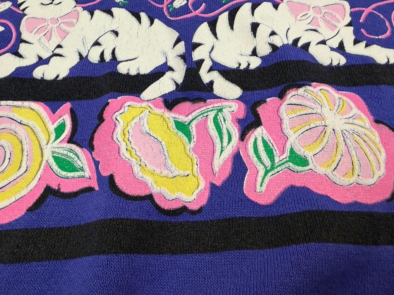 Vtg Quips Purple CAT Kitten Sweatshirt Collared 80’s 90s Granny Sz Med/large
