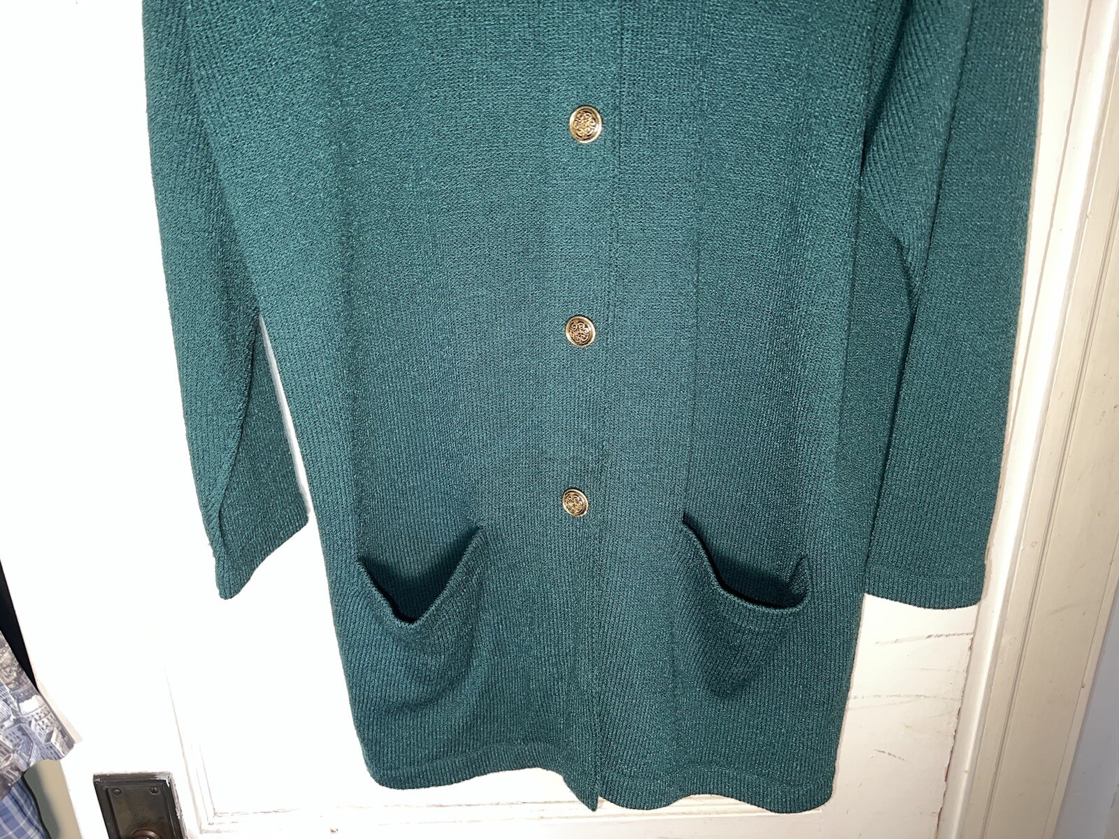 Helen Hsu Vintage Santana Knit Long Cardigan Sweater Green Size L. d50