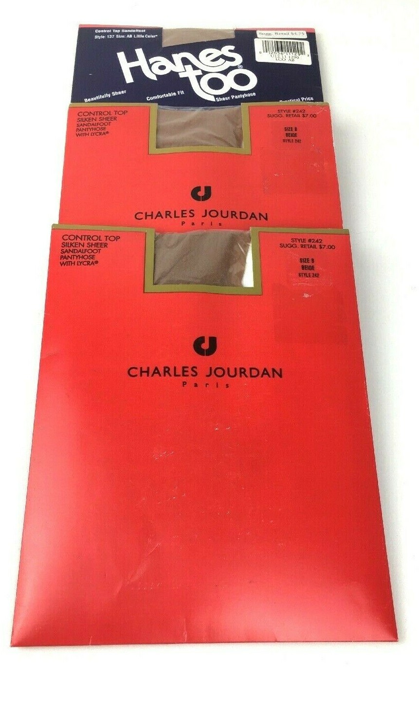 Lot of 3 Vintage Pantyhose Stockings Charles Jourdan & Hanes Size B