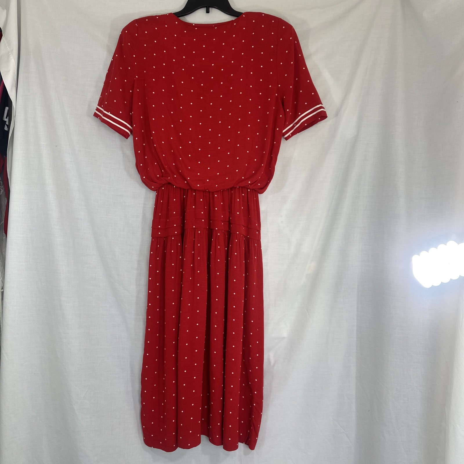 Vtg 80’s Midi Dress *Sz 12 6-8 S True Red Polkadot Summer Secretary Country Club