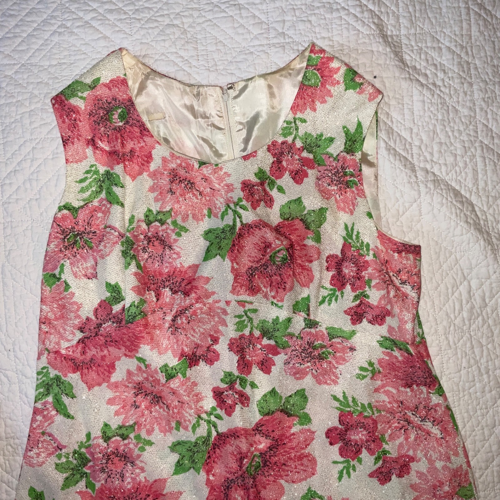 Vintage 60s maxi dress shirt set Womens size 18 XL floral metallic pink green