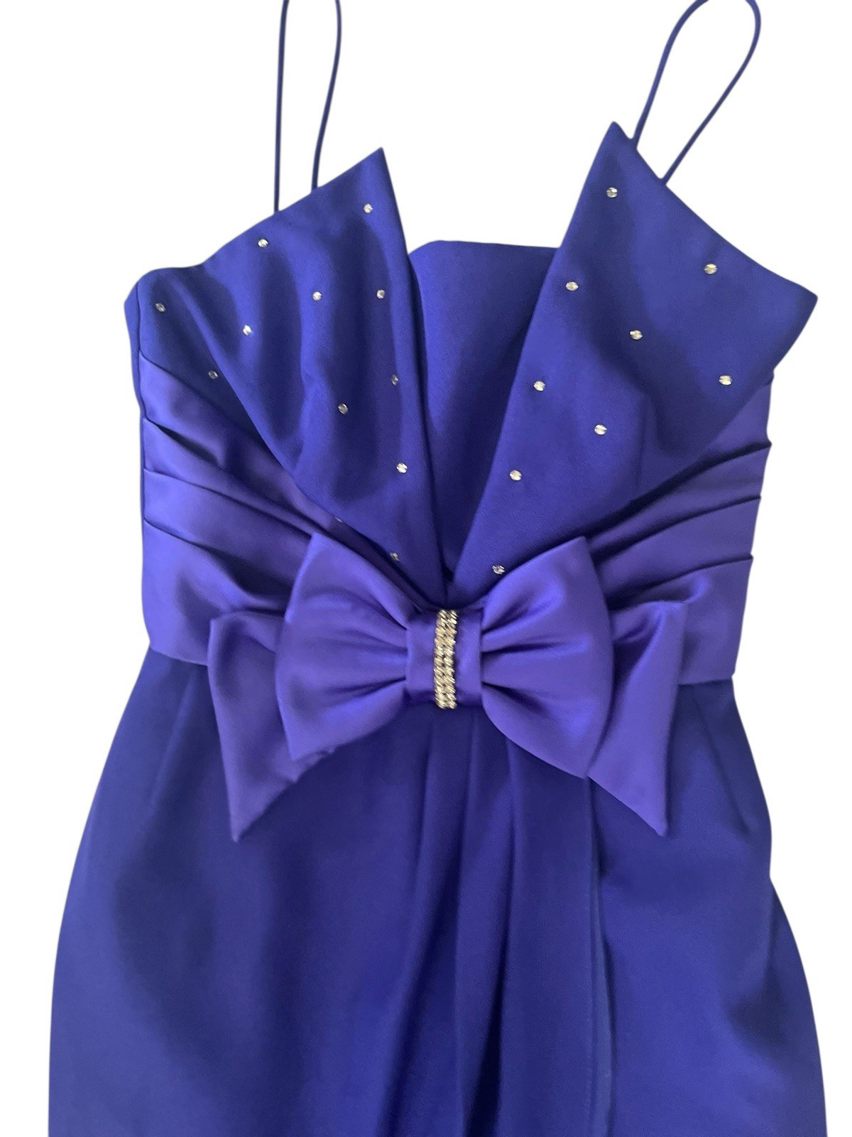 Vtg 80s Bari Jay Rhinestone Bow Party Dress 6 Made In USA Purple Sleeveless Mini