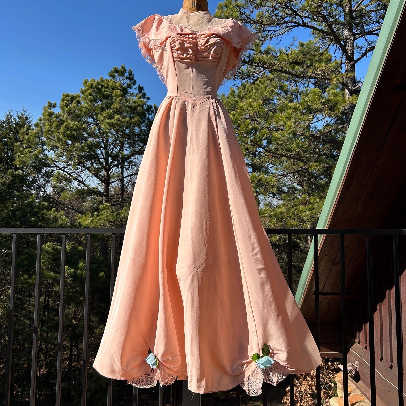 Vintage 30s/40s Pink Ruched Regency Southern Belle Formal Evening Ball Gown M L