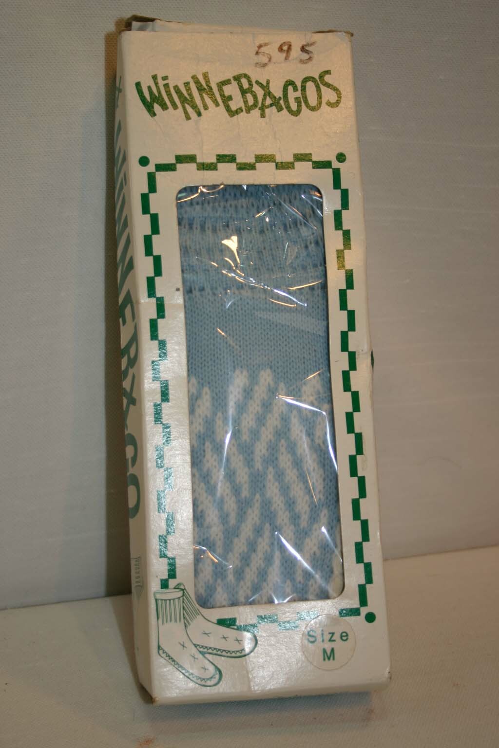 NOS M Vtg 70s Slipper Socks BLUE Creslan Knit Winnebagos Shoe Vinyl Sole