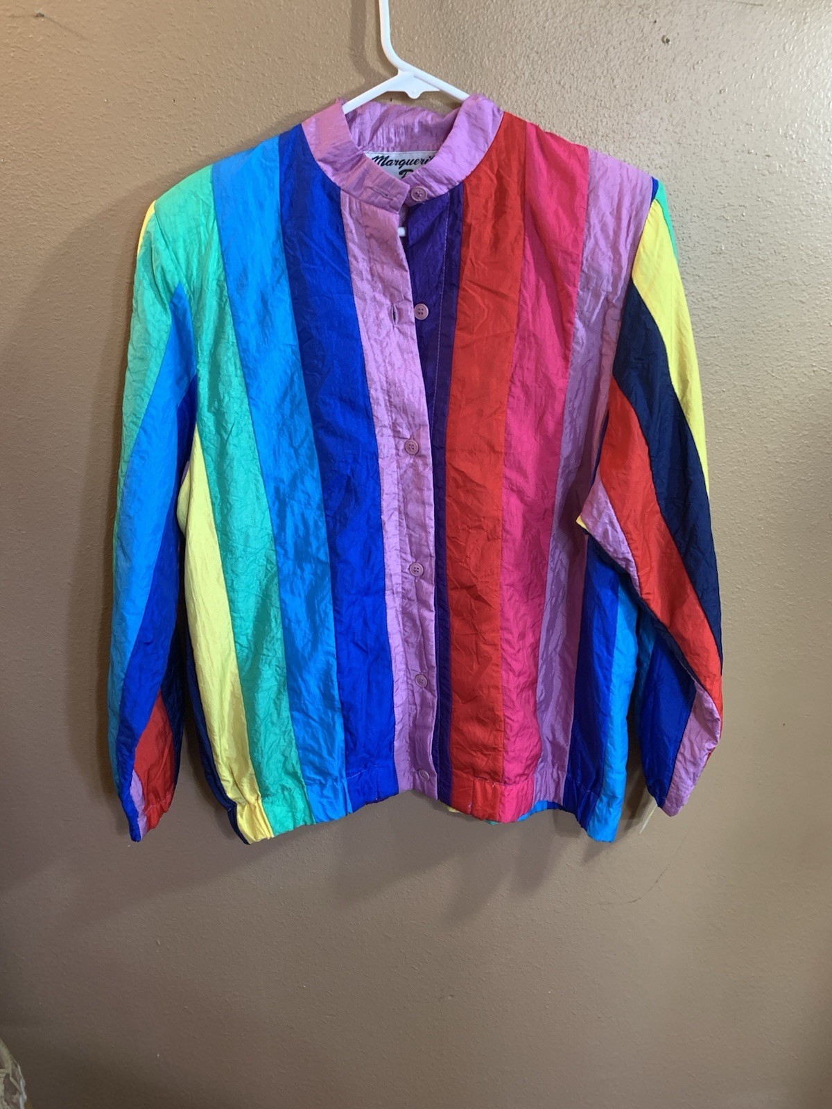 Vintage Marguerite Rubel Nylon Rainbow Striped Jacket NWT 1