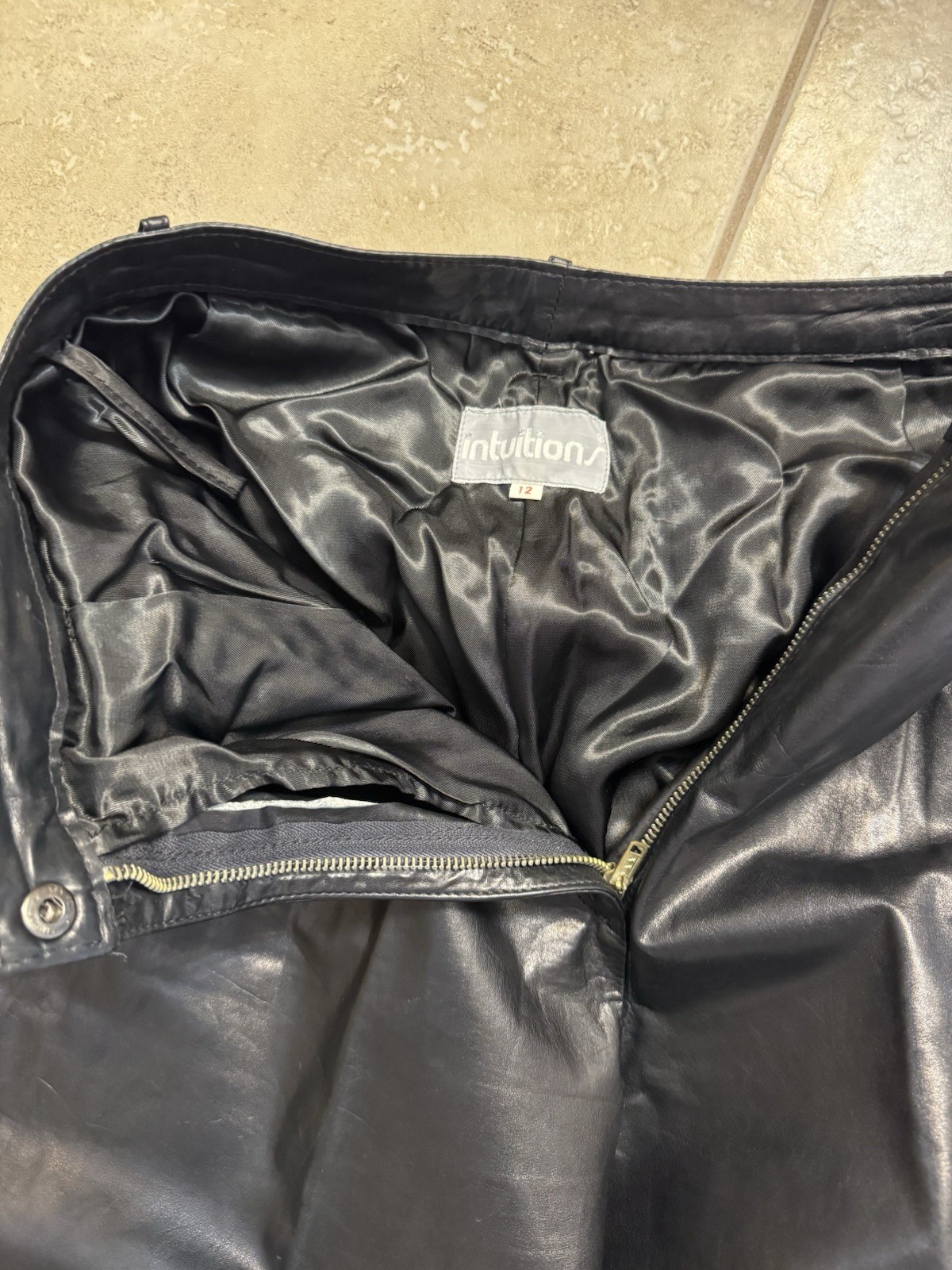 Women’s Vintage 1980’s INTUITIONS Black Leather Jacket & Pants Set Size 10-12
