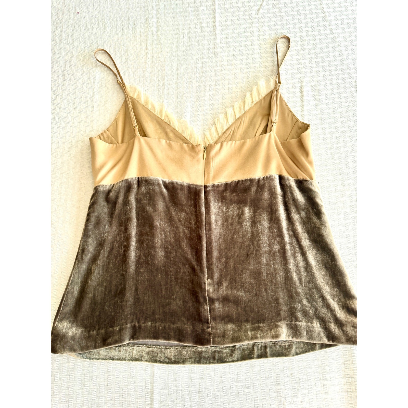 Intuitions Vintage 90s Silk Velvet Beaded Camisole Top Champagne Olive Size 6