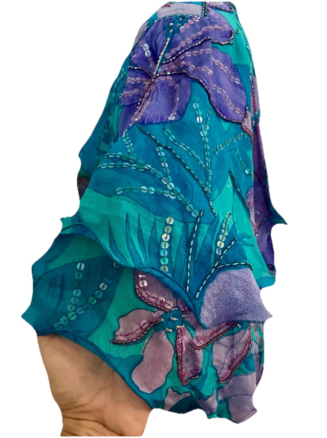 JUDITH ANN CREATIONS Vintage 80’s SILK Beaded TROPICAL Floral BLOUSE Size Small