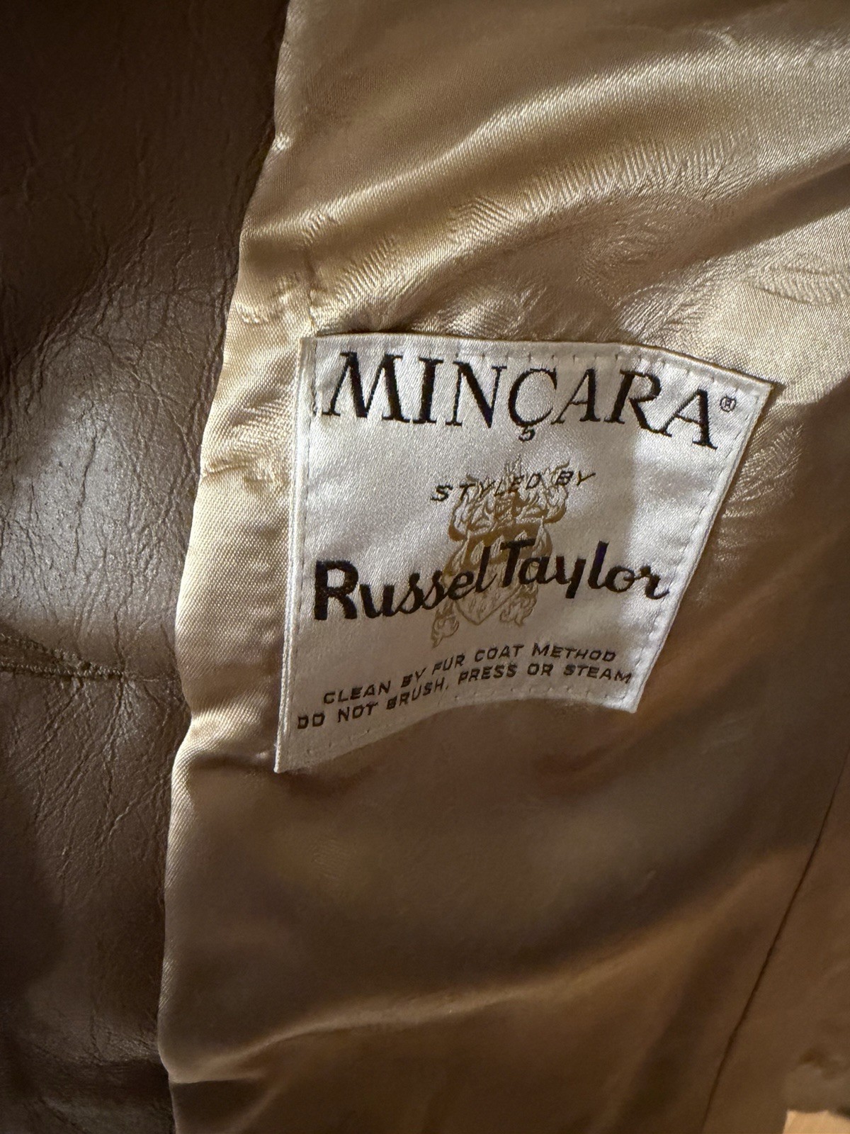 Vtg Mincara Russel Taylor Lovely Faux Fur Coat Vintage Mink fake tan brown sz M