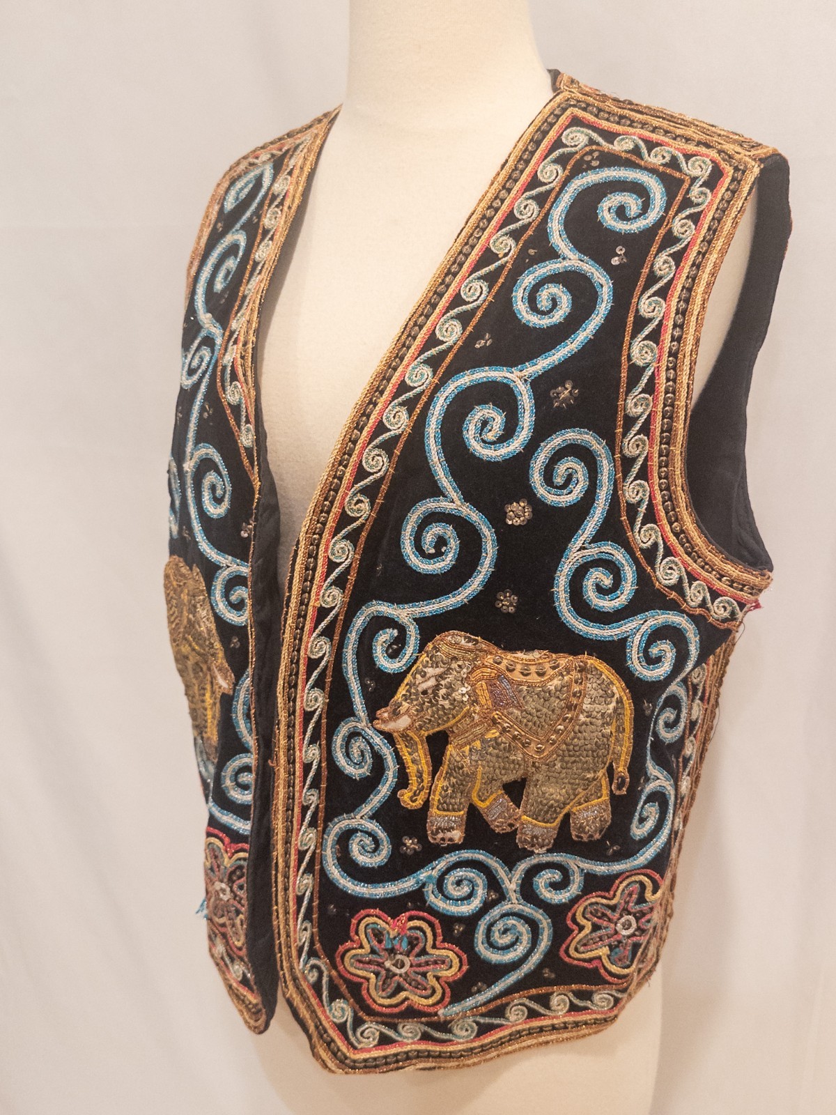 Vintage 1970s Carol Horn Workshop Vintage Hand Embroidered Elephant Vests Sequin