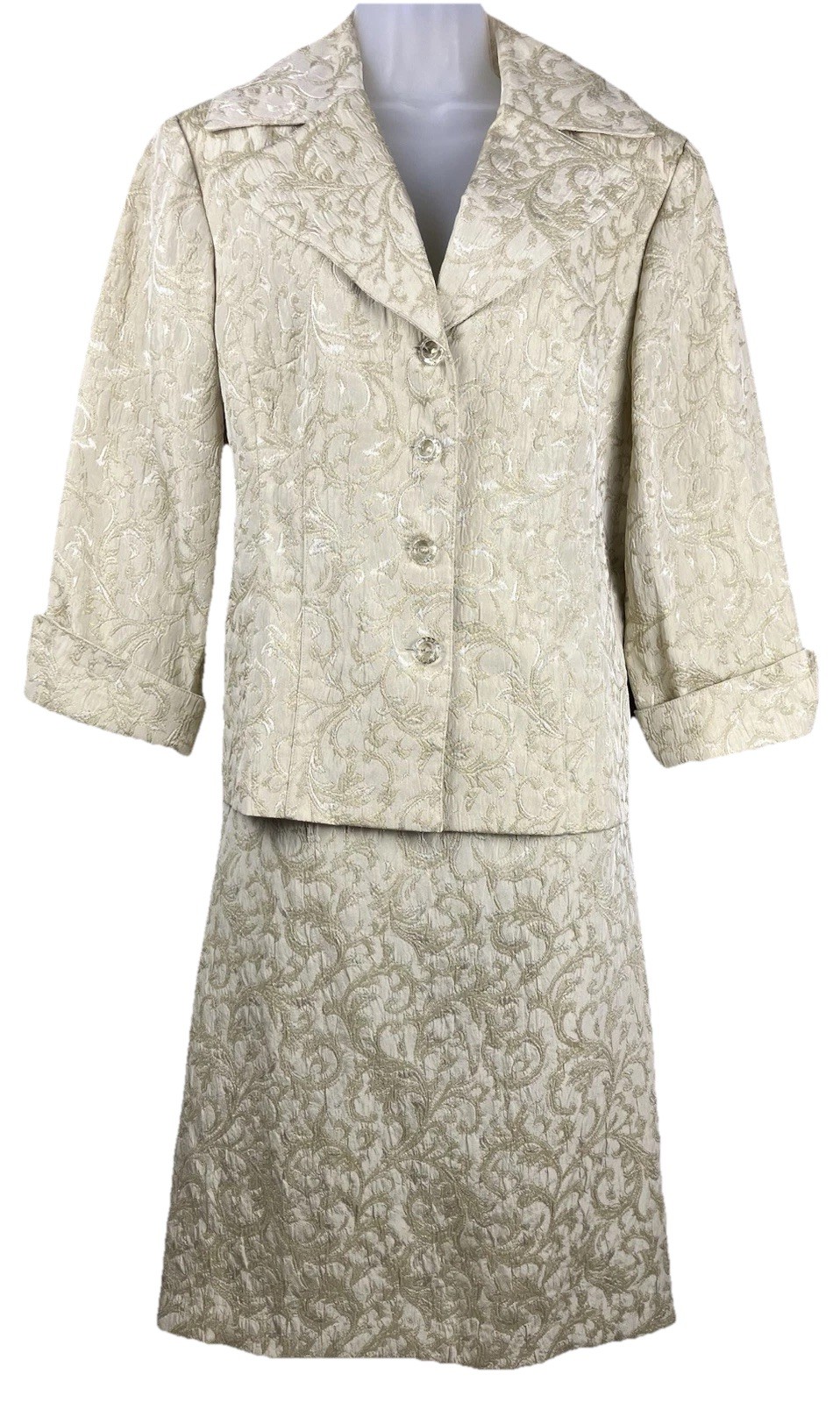 VTG Y2K Plaza South Brocade Suit Women’s 12 MOB Formal Dressy Light Green/Gold