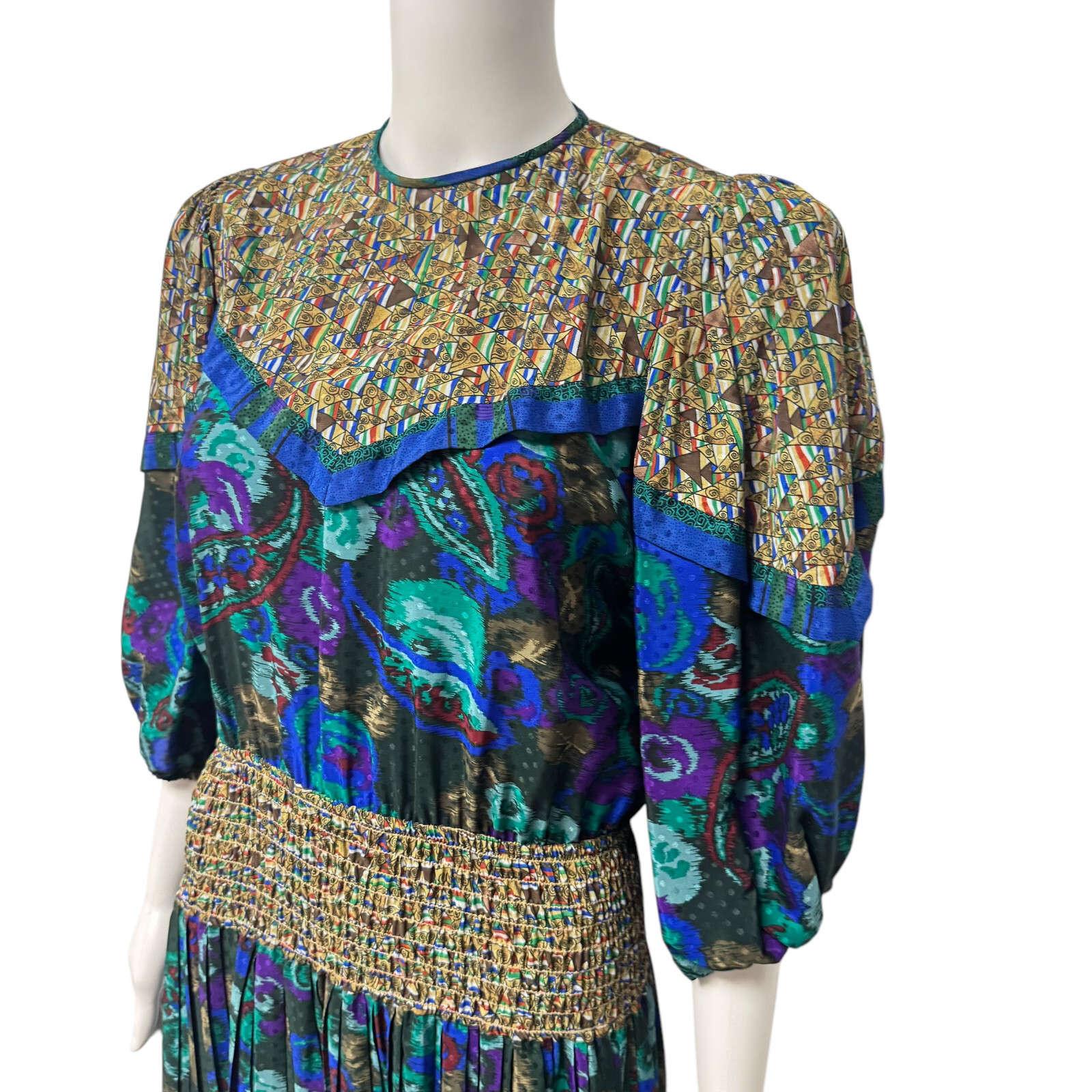 Vintage Assorti for Susan Freis women’s dress multicolor ballow sleeve size XS