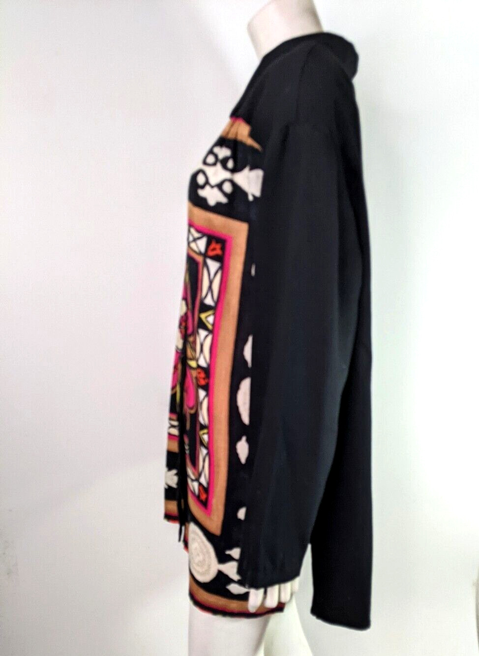 Vintage 90s Floral Blouse Black Pink Stained Glass Look Black Brown Womens L XL