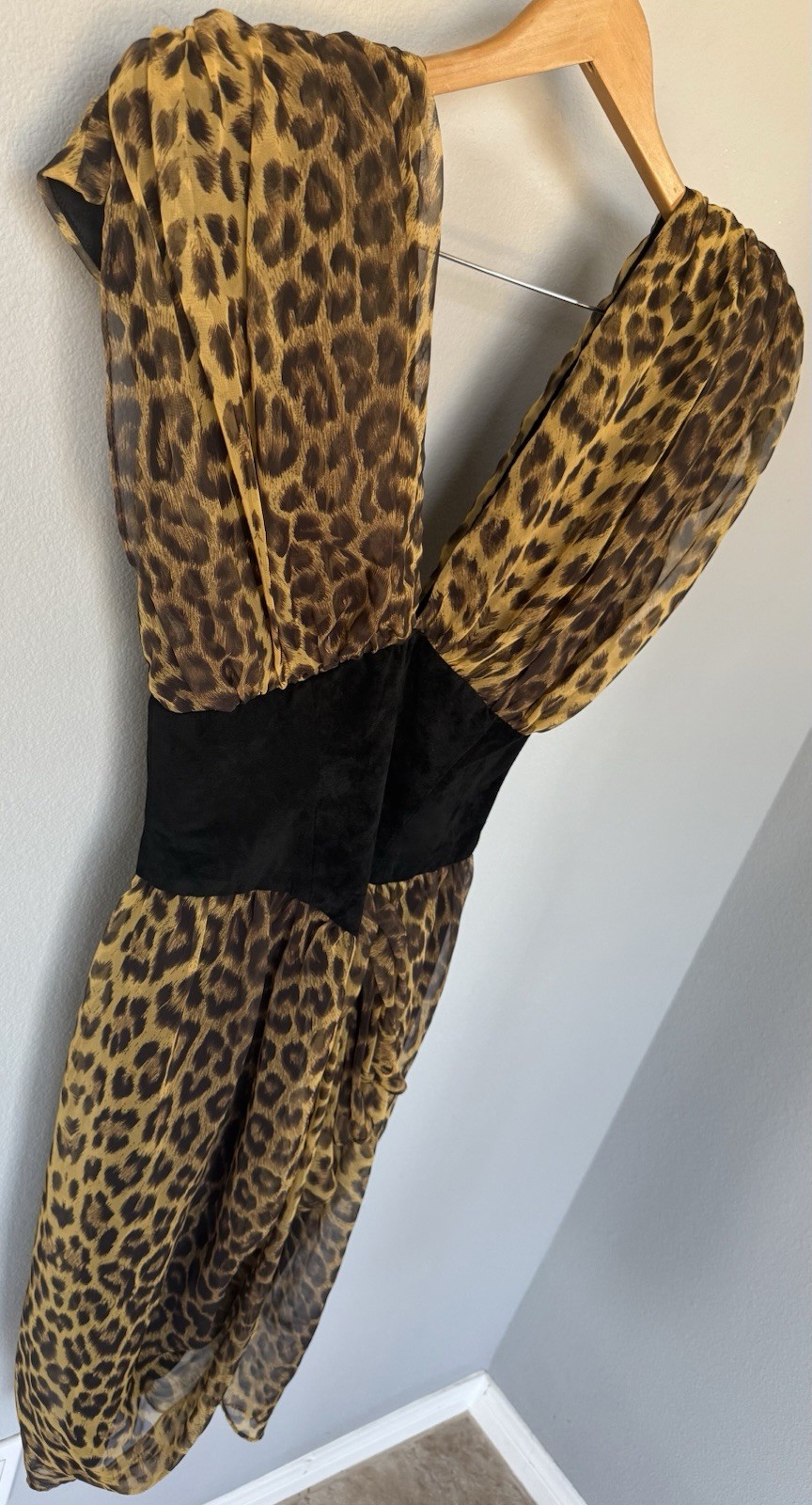 Vintage 80 Climax Karen Okada for David Howard Dress 13/14 Leopard Chiffon Suede