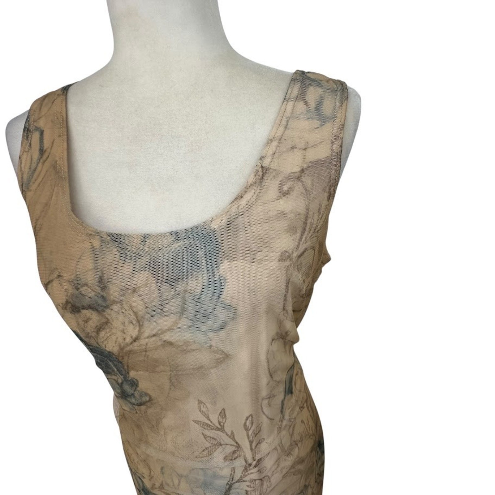 Vintage Joseph Ribkoff Tank Maxi Dress Size 10 Mesh Floral Watercolor Romantic