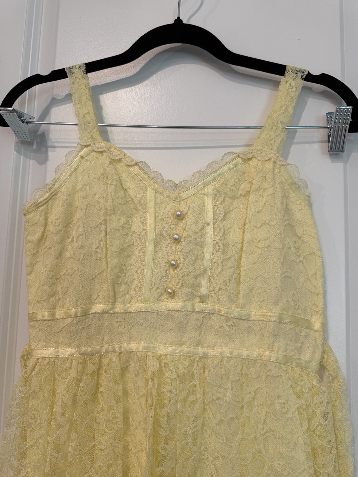 Women’s Vtg Yellow Maxi Dress Lace 2 Piece Set Size XS 70’s Prairie Croquette